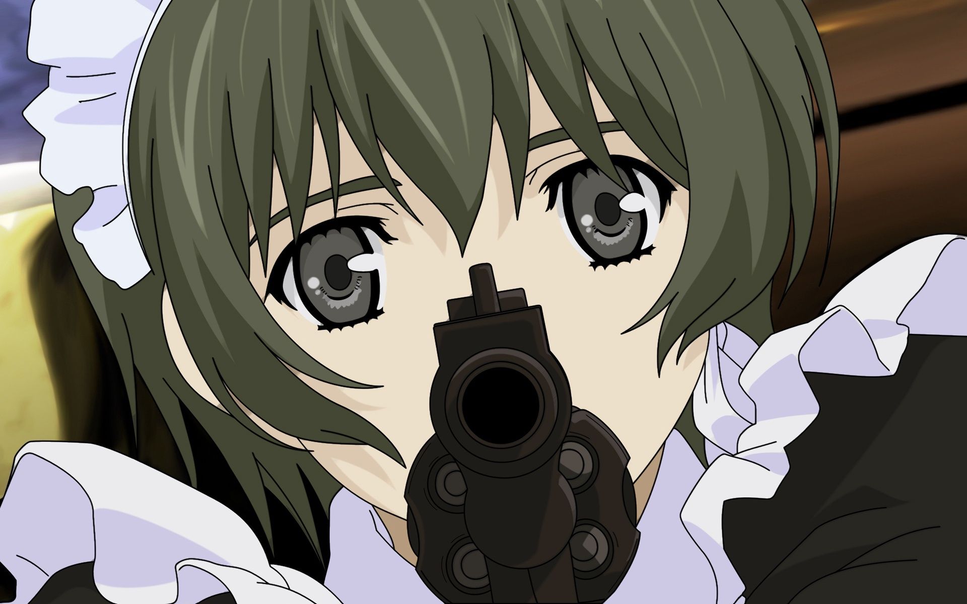 1920x1200 Wallpaper the barrel, cartridges, killer, uniform, the maid, a, a revolver in the hands, looks you in the eye for mobile and desktop, section сёнэн, resolution 1920x1200