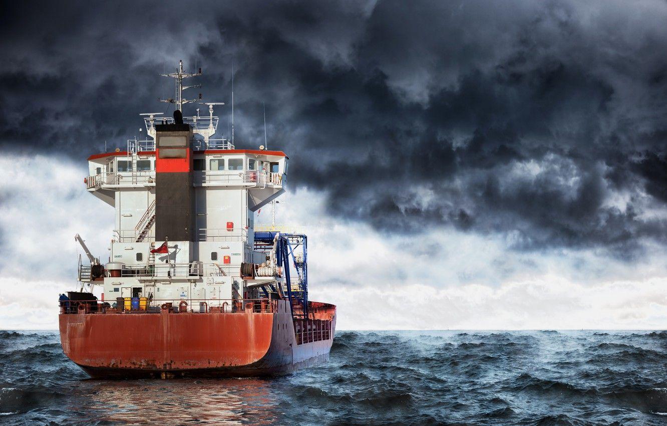 1332x850 Wallpaper sea, wave, the sky, clouds, overcast, ship, horizon