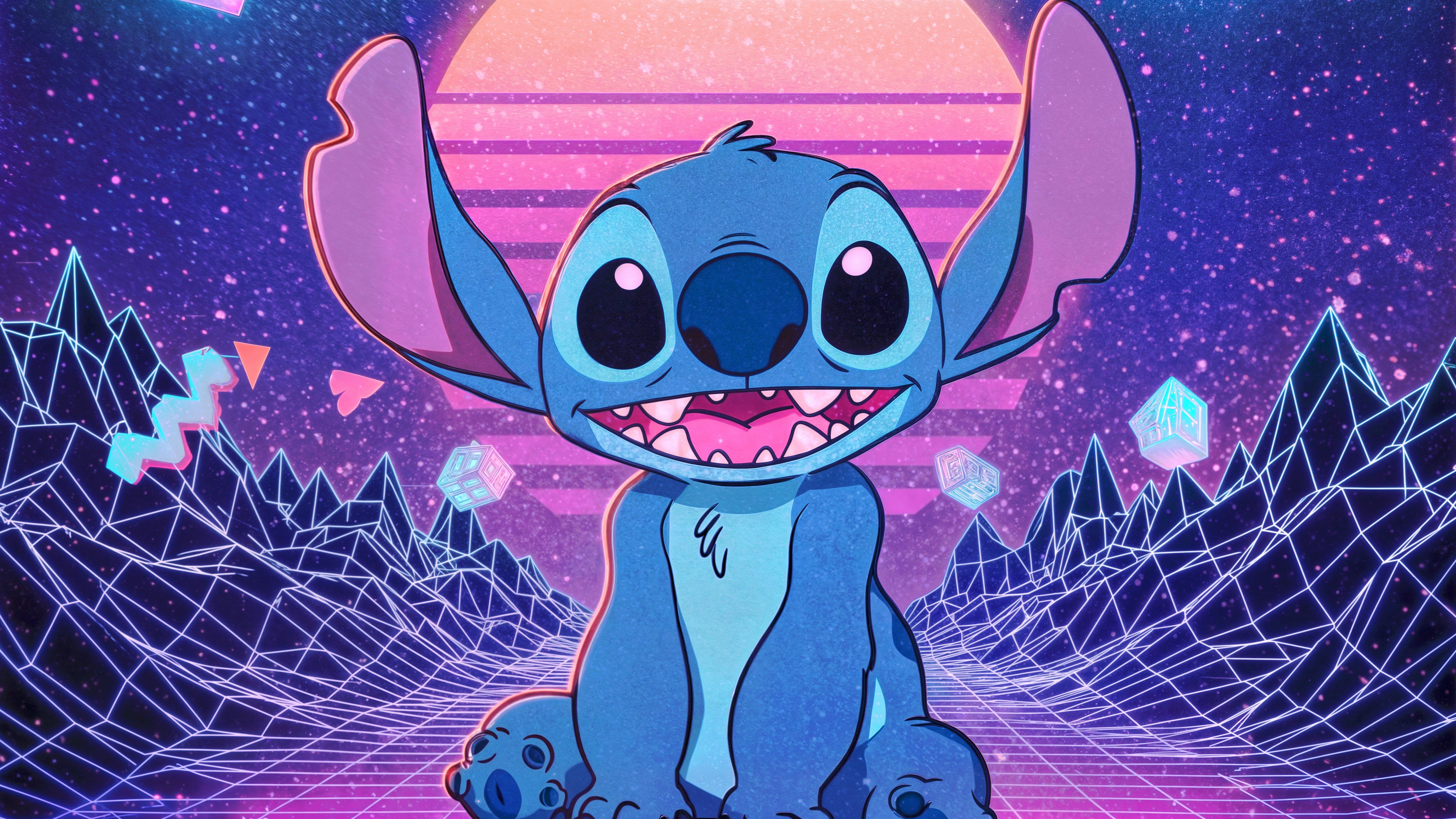 7680x4320 Stitch Retrowave style landscape Wallpaper 4K for Desktop
