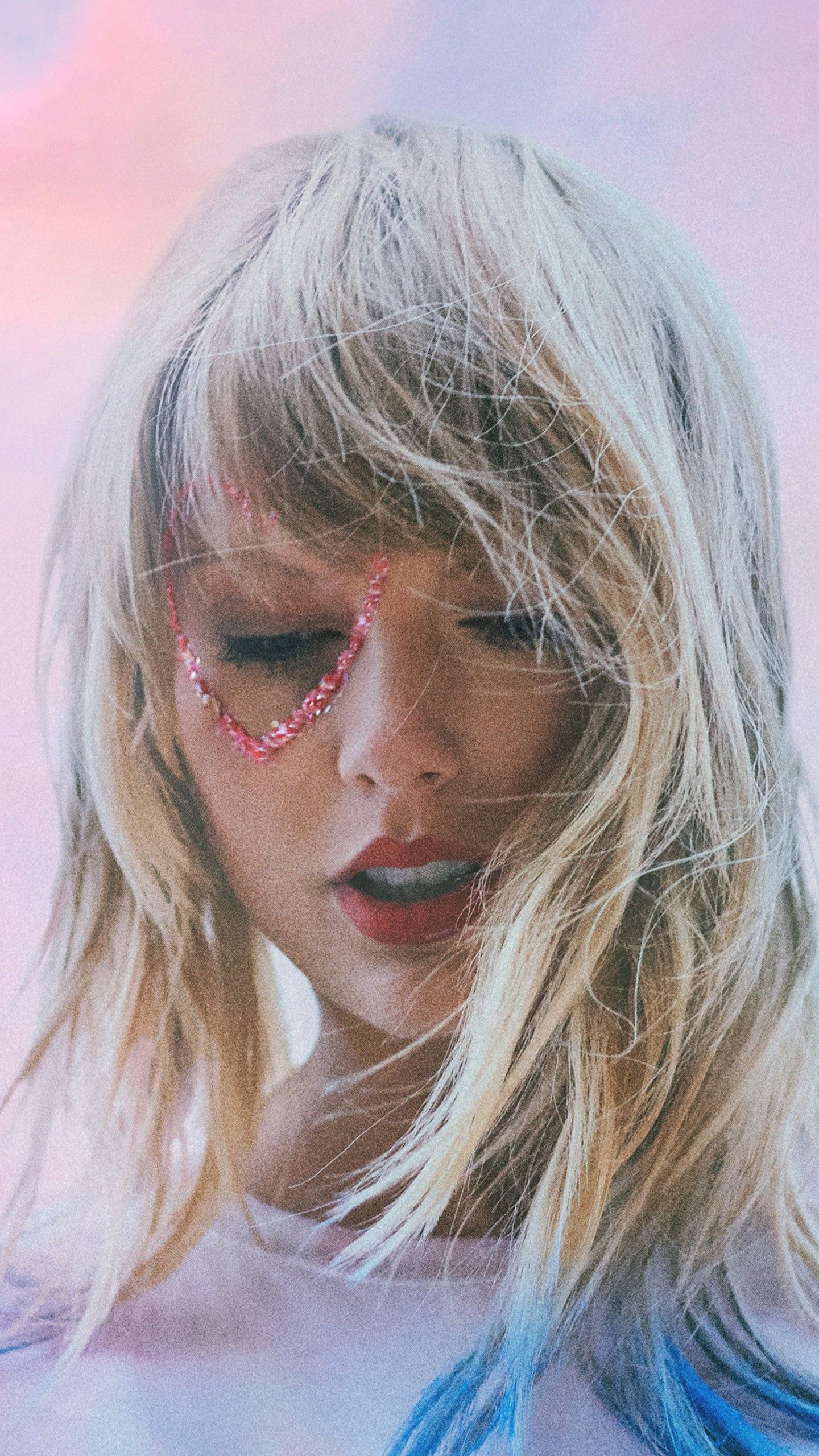 1440x2560 Taylor Swift With Blonde And Blue Hair In Background Of Pink And Blue 4K HD Taylor Swift Wallpaper