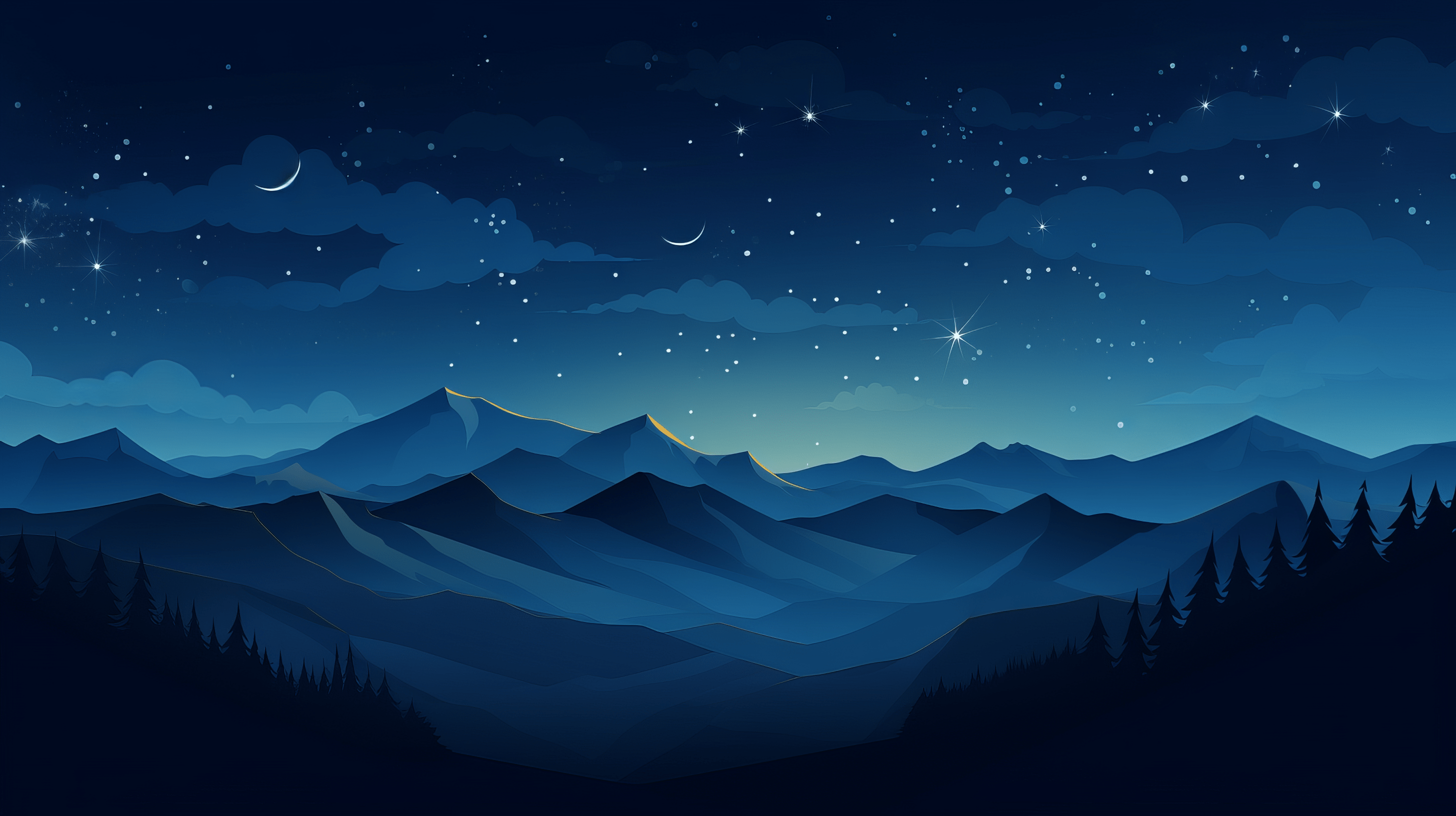 2912x1632 Starry Mountain Night HD Wallpaper