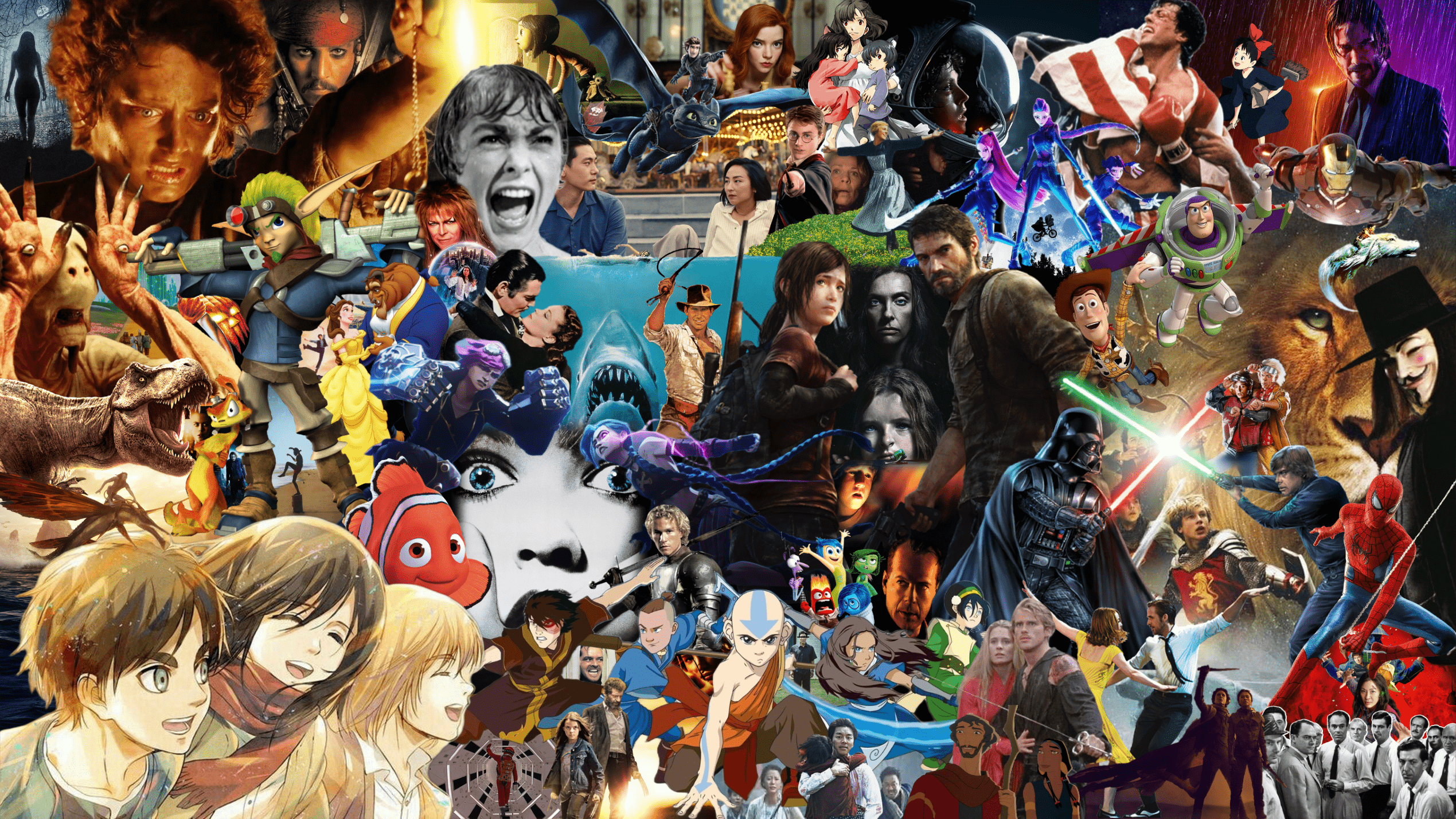 2539x1428 Desktop wallpaper featuring my favorite movies, shows, and games! Been working on this for a week and I'm proud of how it turned out