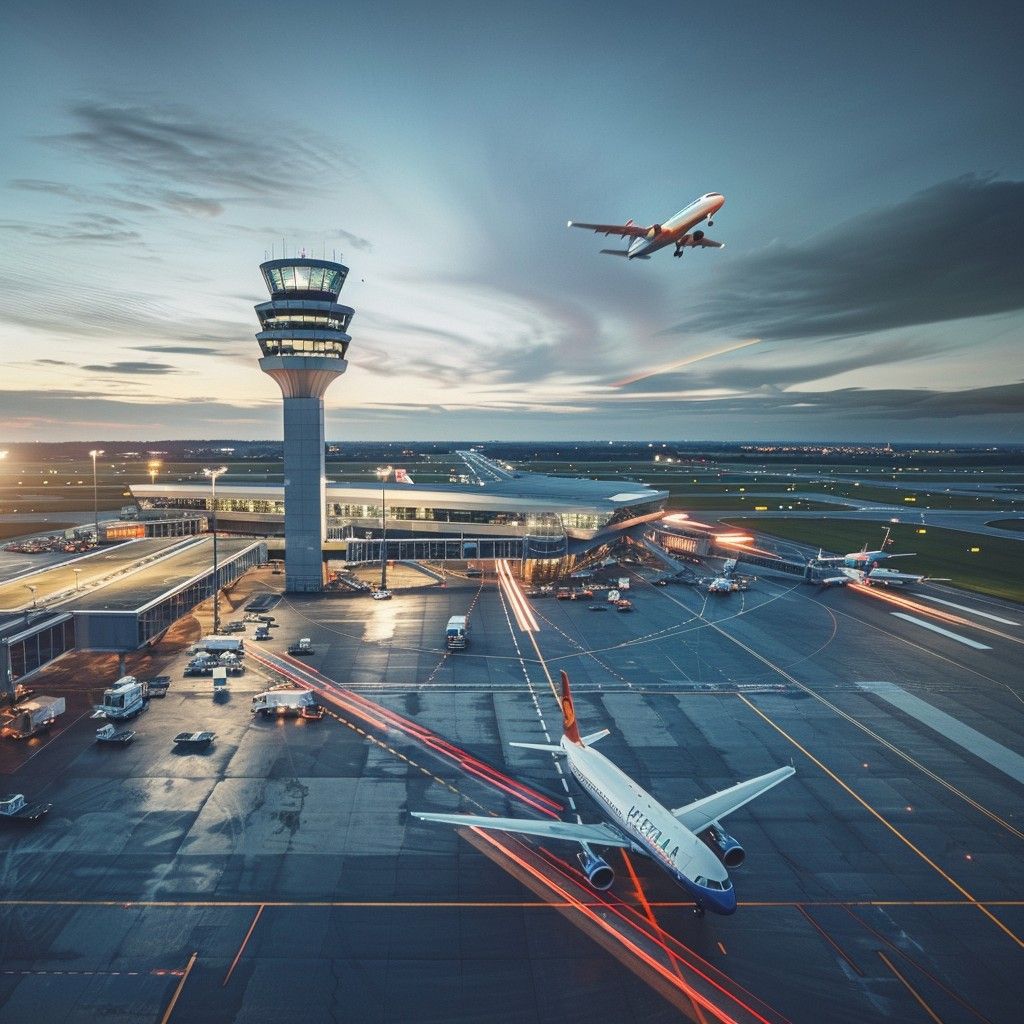 1024x1024 Free Illuminated Control Tower Image, Tower, Twilight