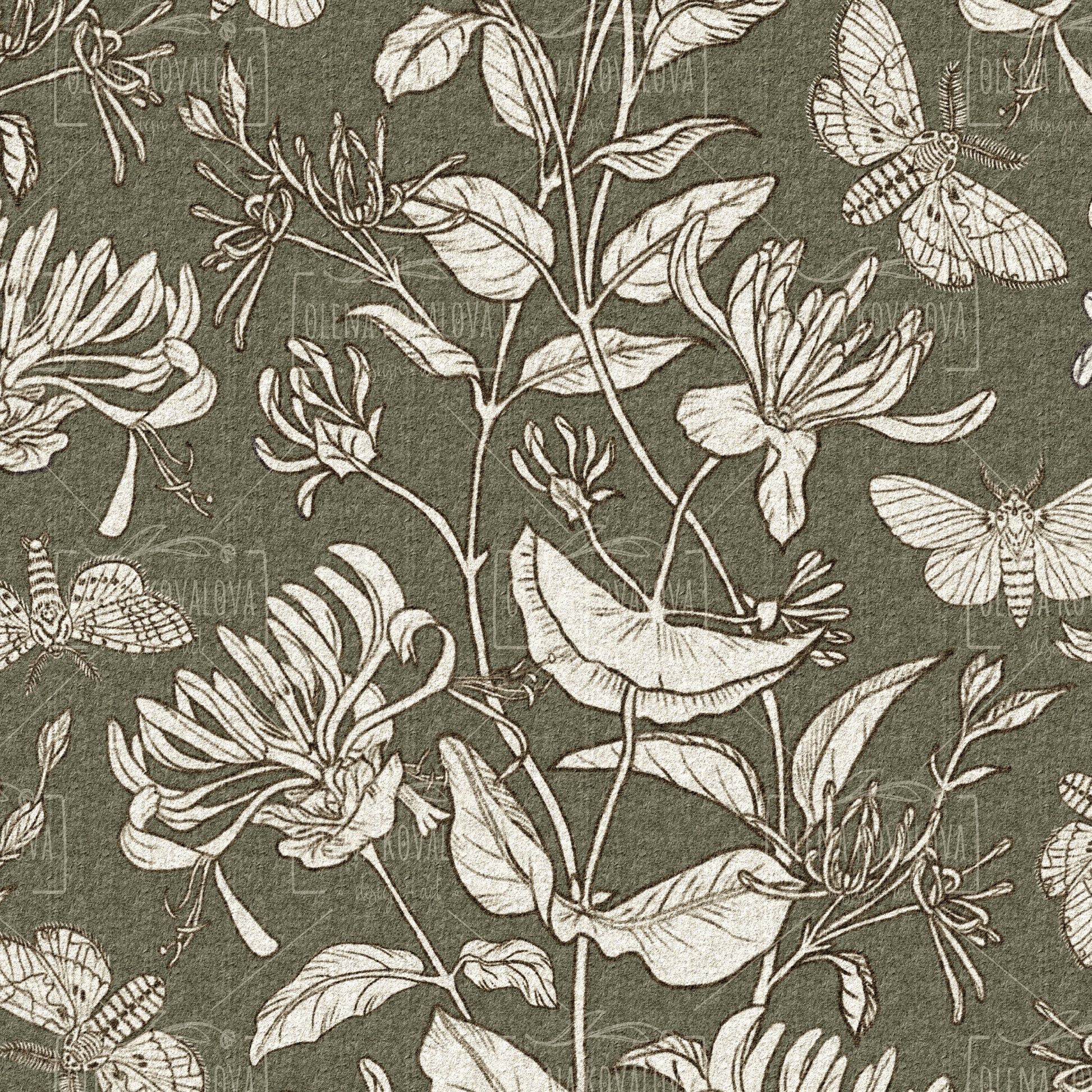 1946x1946 Moth and Honeysuckle Peel and Stick Wallpaper Sample, Flowers, Texture