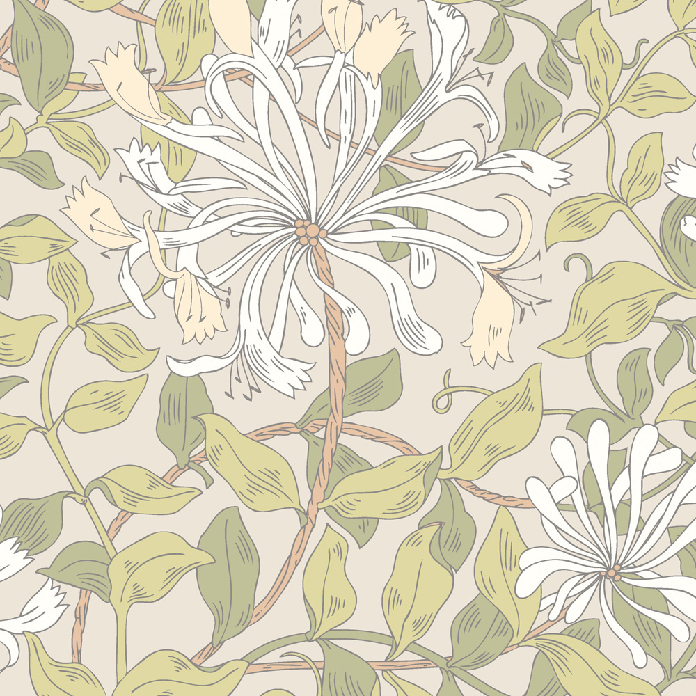 1000x1000 Hoopla Walls Honeysuckle Leaf Trail Stone Natural Non Woven Wallpaper