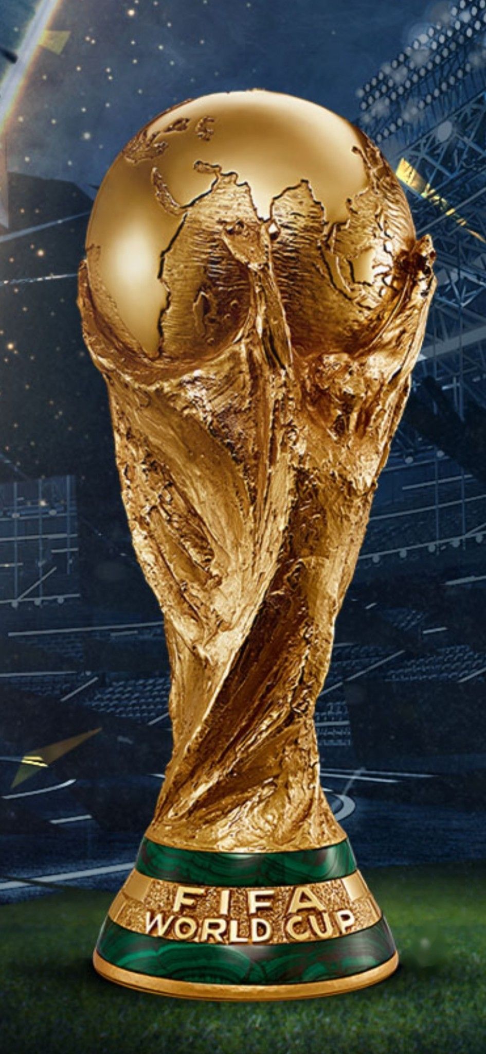 945x2048 Fifa World Cup Trophy on Stadium Background