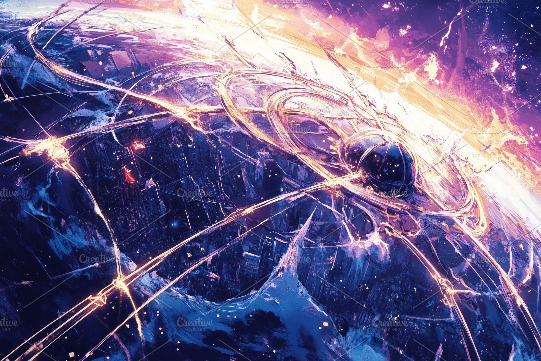 1820x1214 A vibrant, cosmic landscape featuring a planet surrounded by glowing energy rin, an Arts & Entertainment
