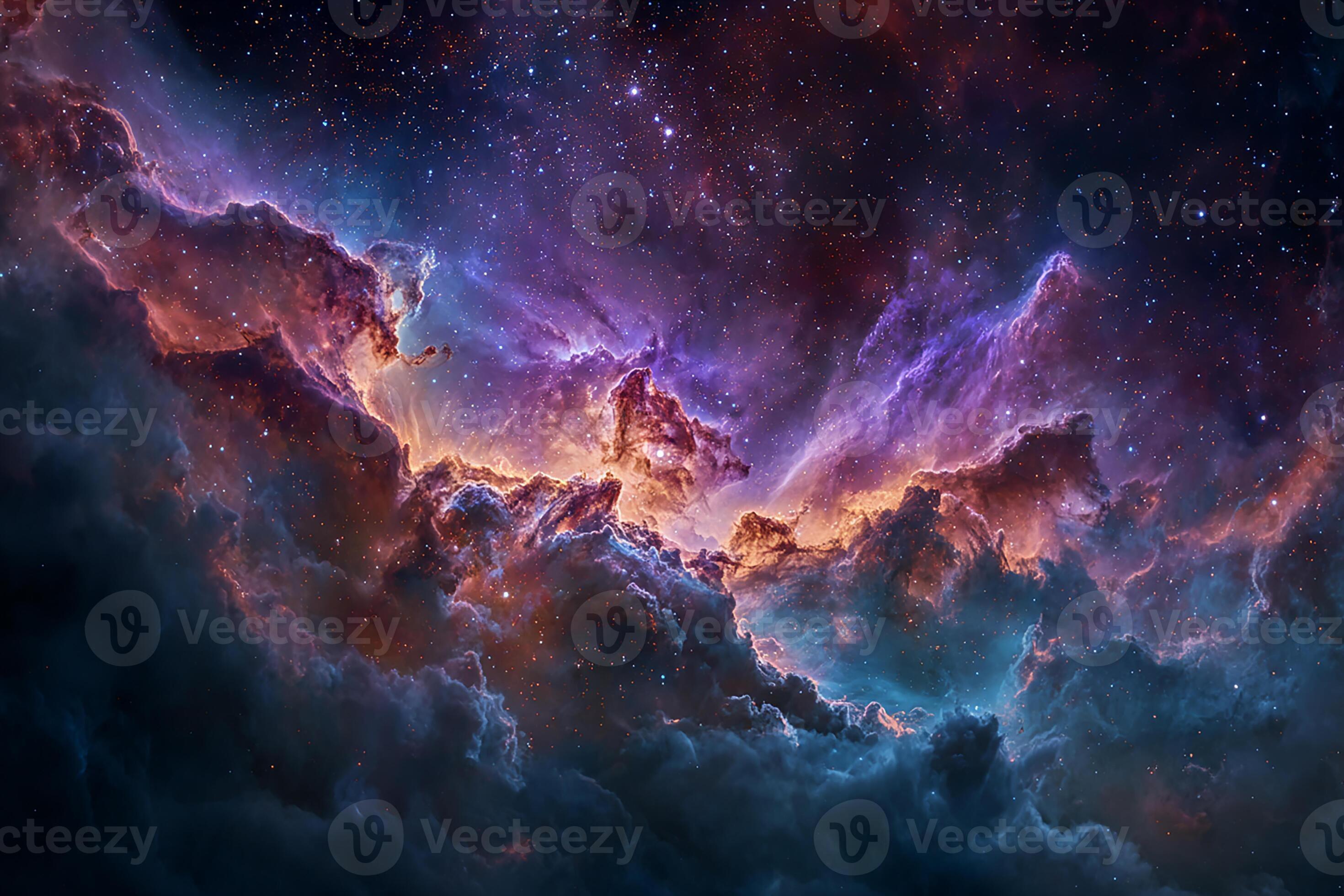 2940x1960 Cosmic nebula in bright purple and orange hues generating a glowing vibrant deep space wallpaper