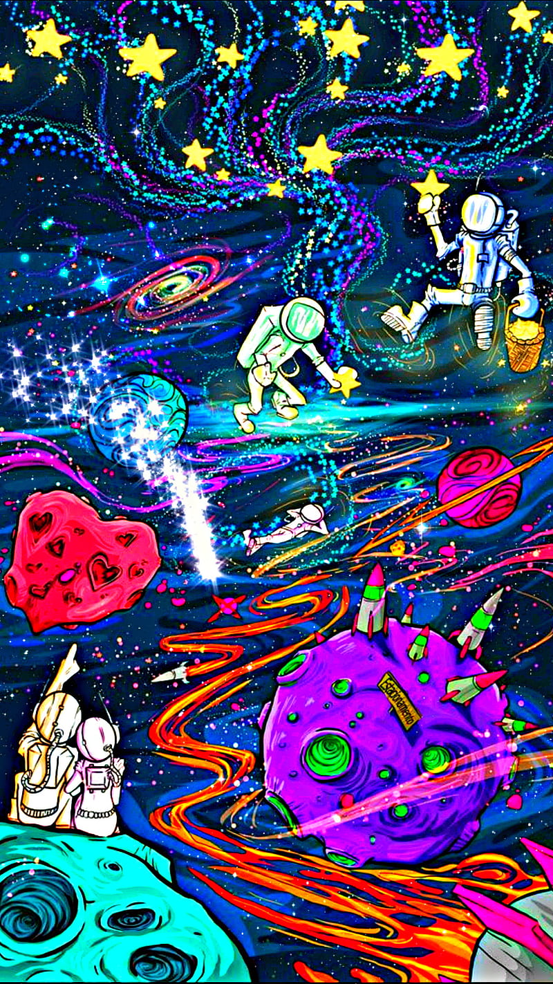 800x1423 Cosmic Theater, acid, colorful, neon, planets, solar, space, stars, trippy, HD phone wallpaper