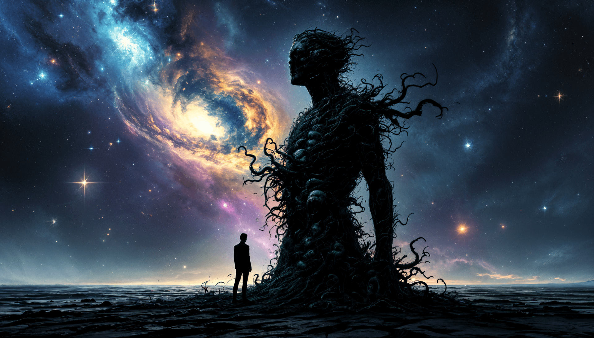 1920x1093 Embracing the Abyss: An Artistic 4K Ultra HD Wallpaper of Humanity and Evil