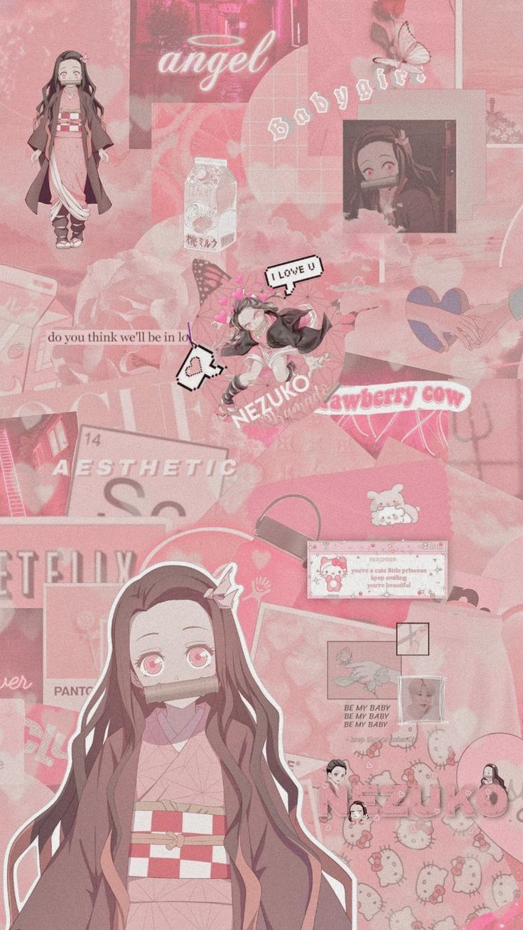 736x1308 freetoedit #wallpaper #pink #aesthetic #background #nezuko #kimetsunoyaiba #anime