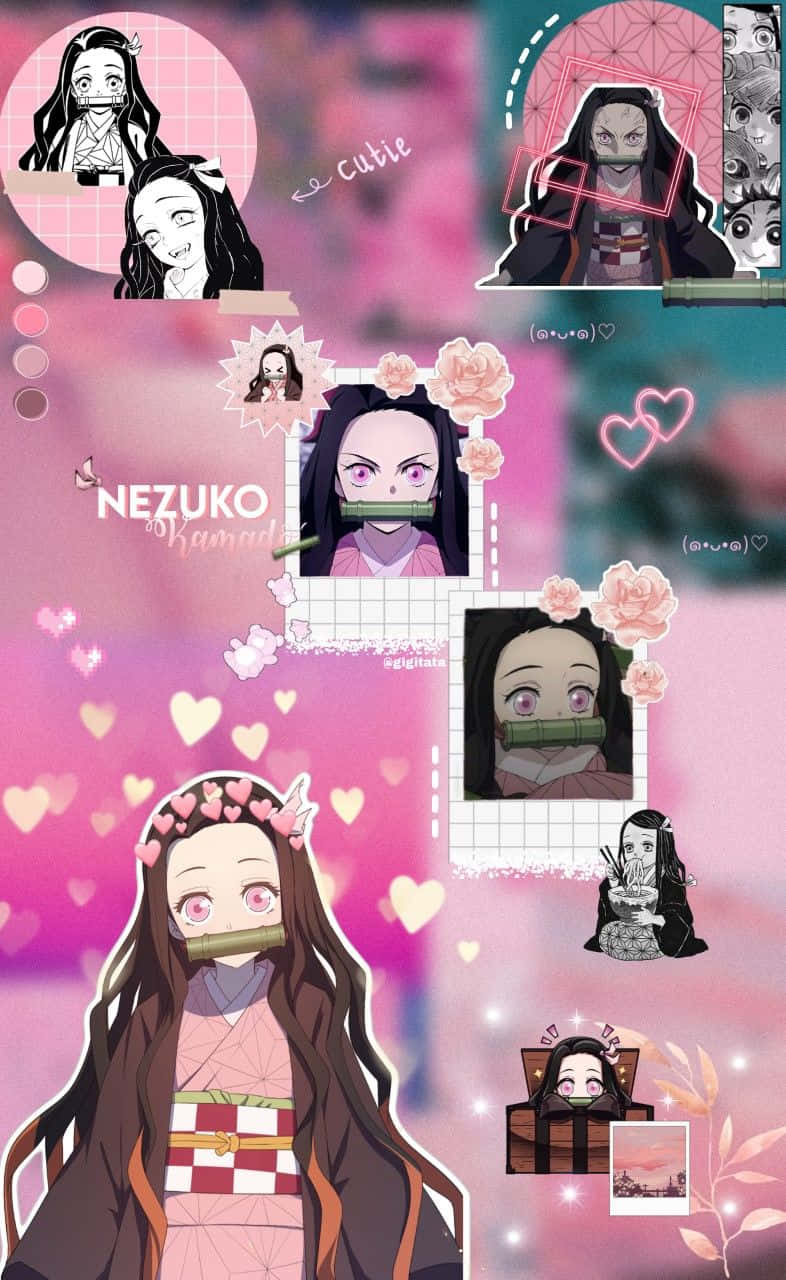 786x1280 Download Pink Cute Nezuko Kamado Illustration Wallpaper