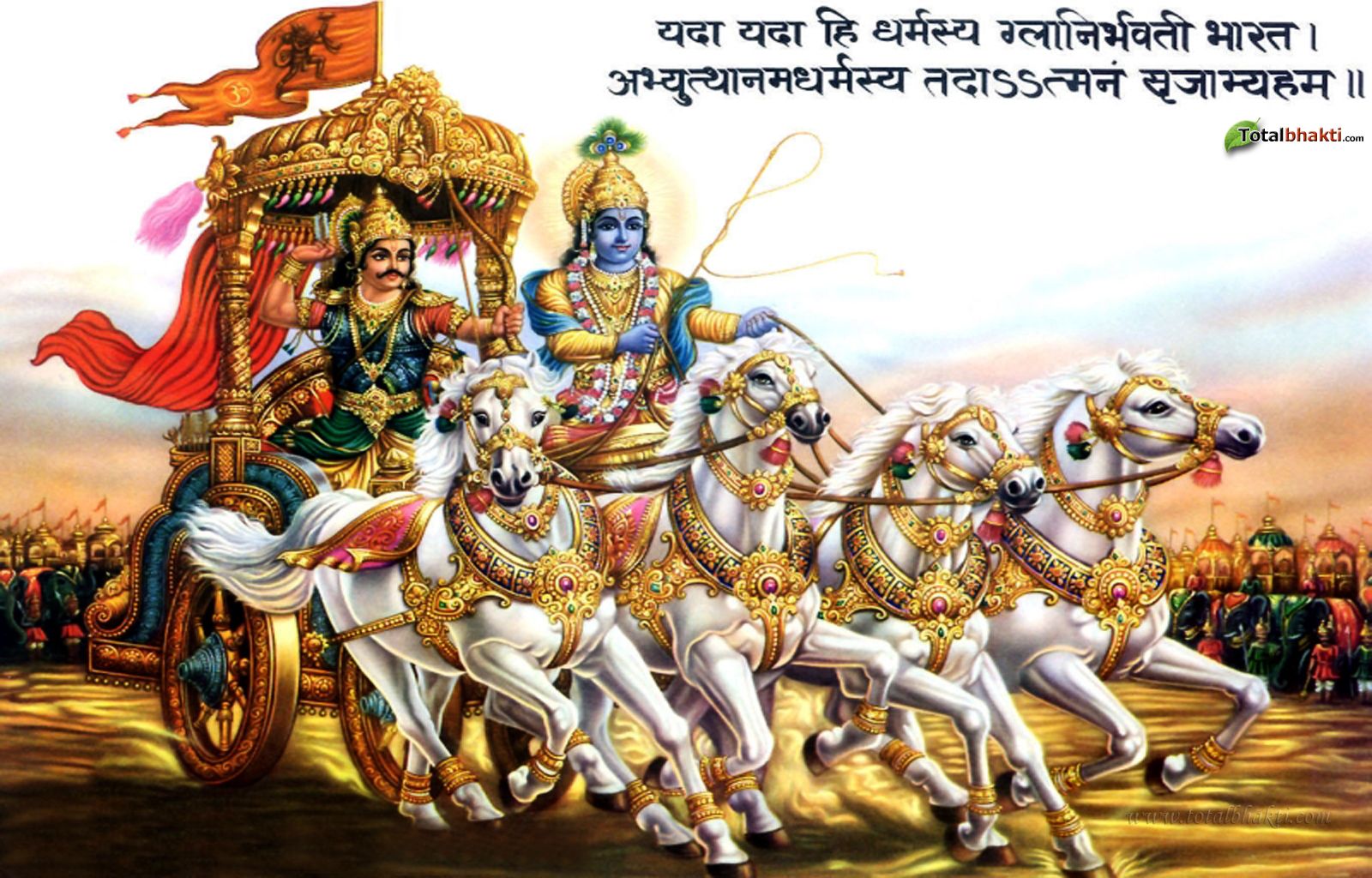 1600x1024 Latest Krishna Wallpaper and Krishna picture: Wallpaper showing Lord Krishna managing the chariot in the battlefields of Mahabharata