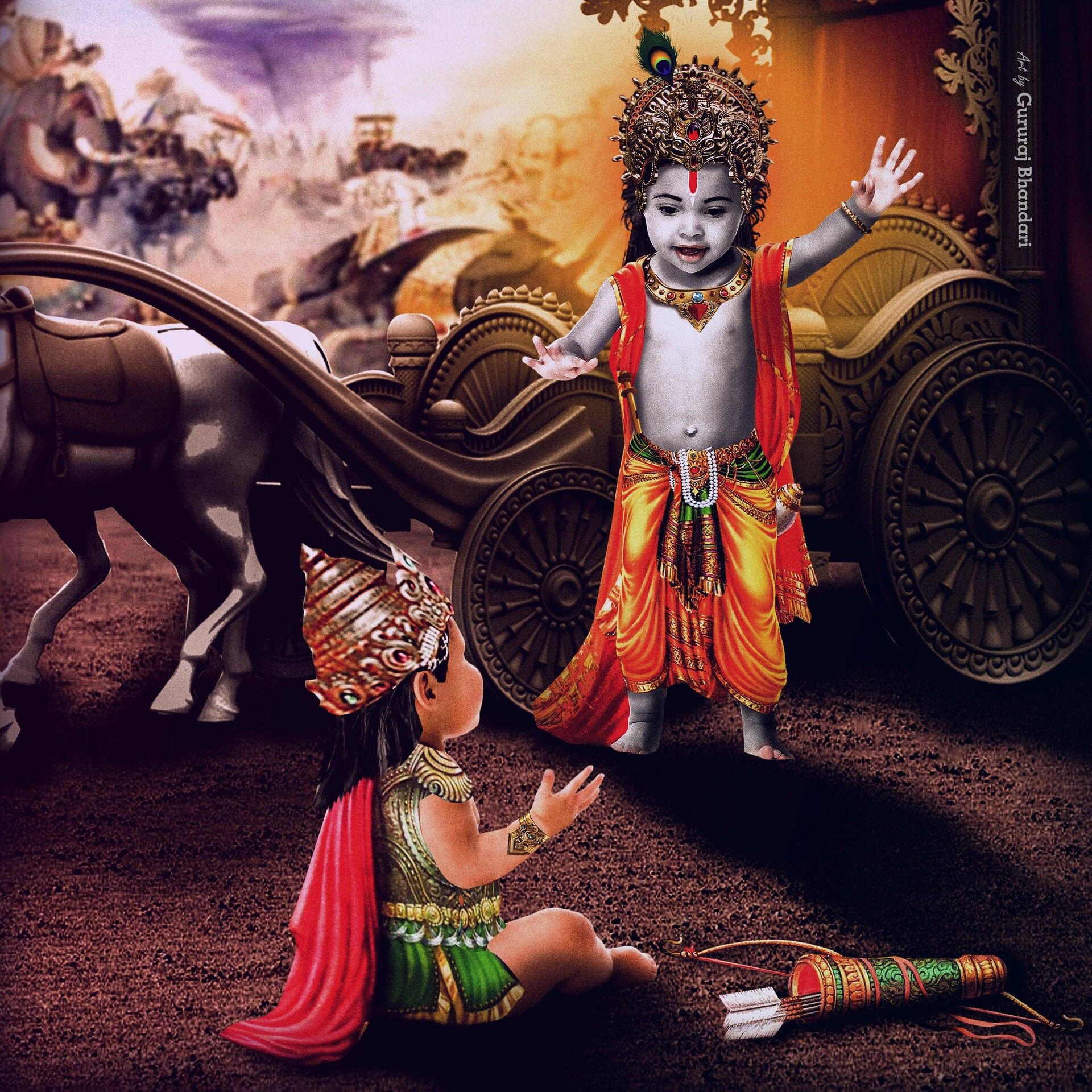 1920x1920 Krishna and arjun from Mahabharata