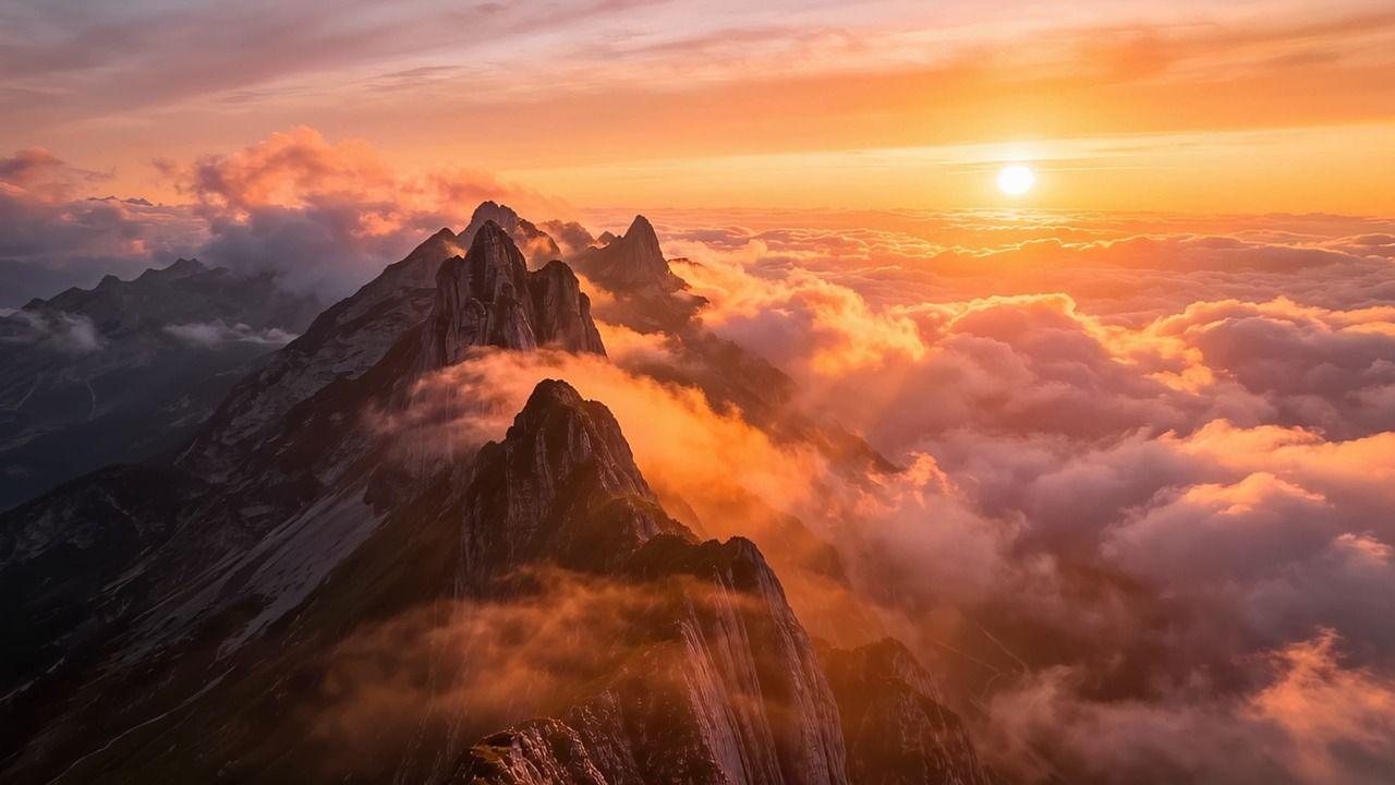 1280x720 Mountains, Peaks, Clouds