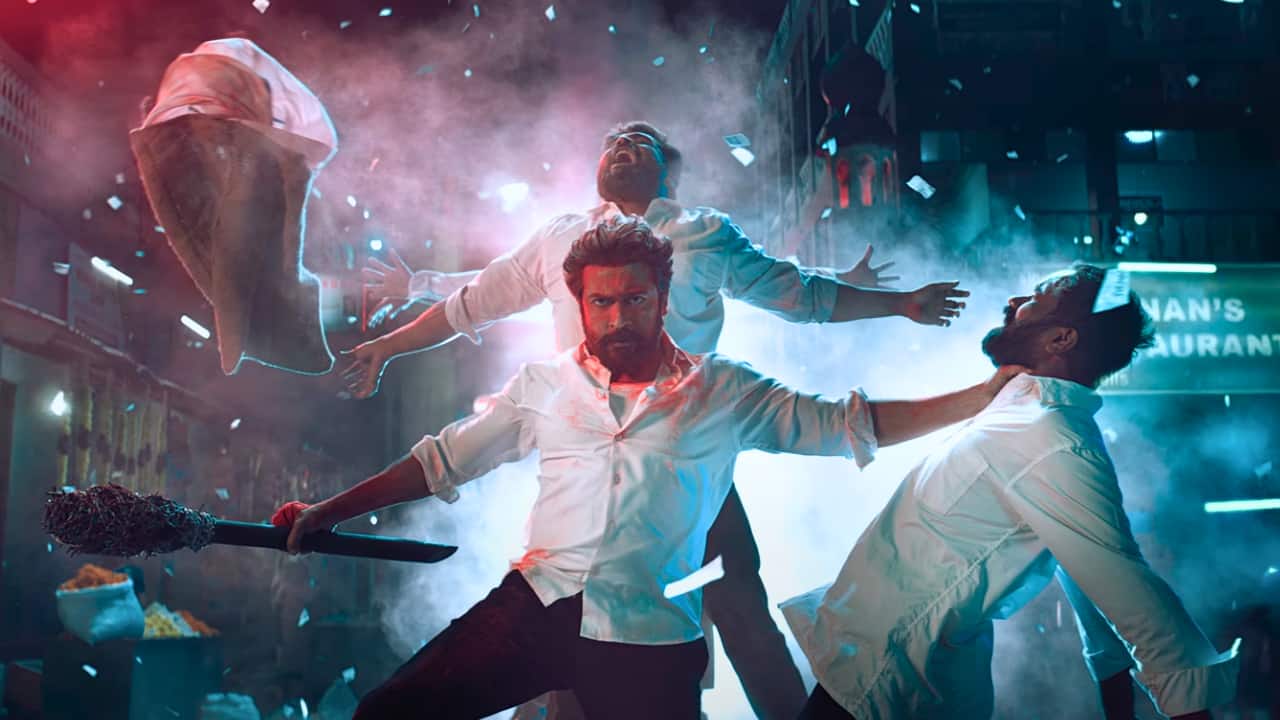 1280x720 Karuppu teaser: Suriya makes a strong comeback in RJ Balaji's mass action thriller