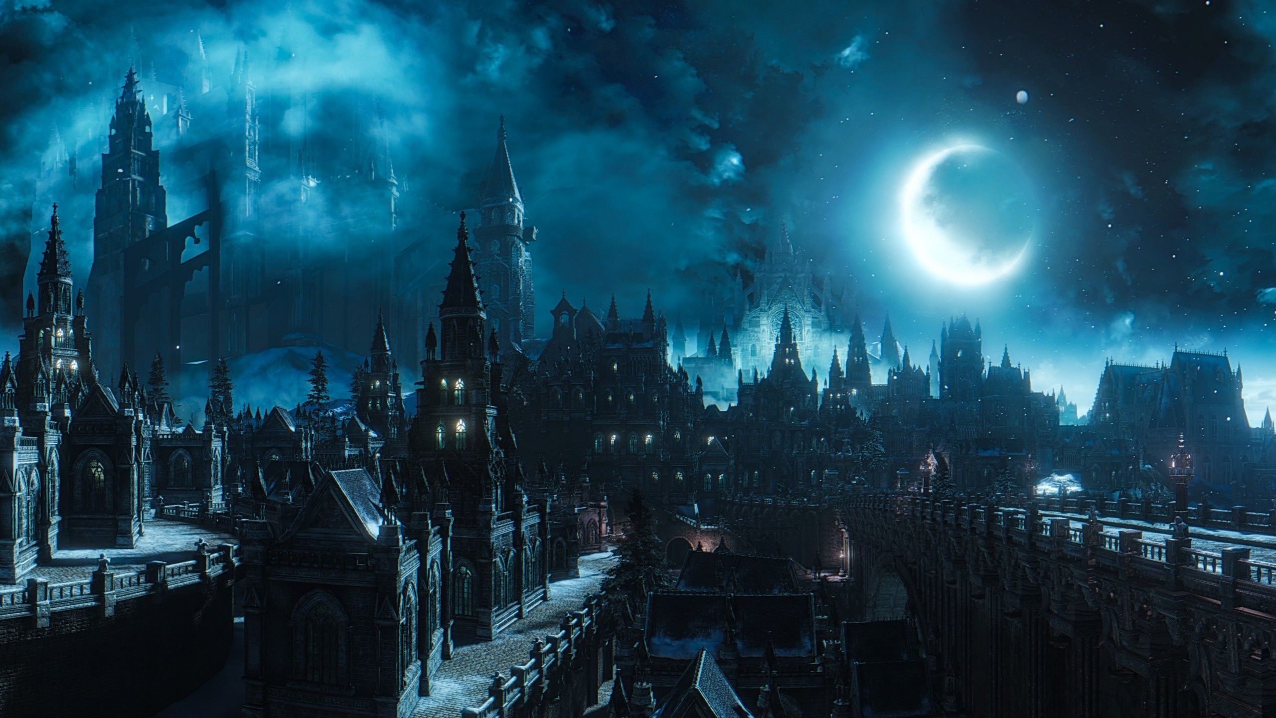 2560x1440 Dark Souls Dark Souls III City Moon Night 4K HD Games Wallpaper