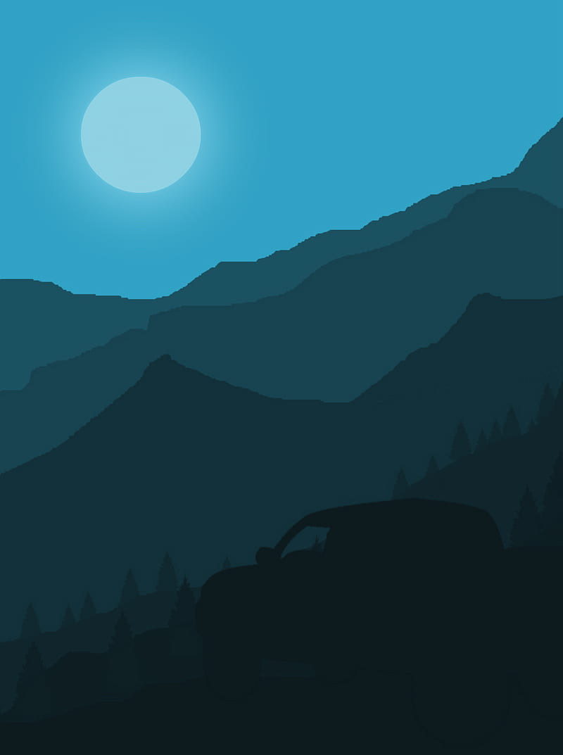 800x1073 2d mountain night, 2d, landscape, night, mountain, nature, car, camp, country, HD phone wallpaper