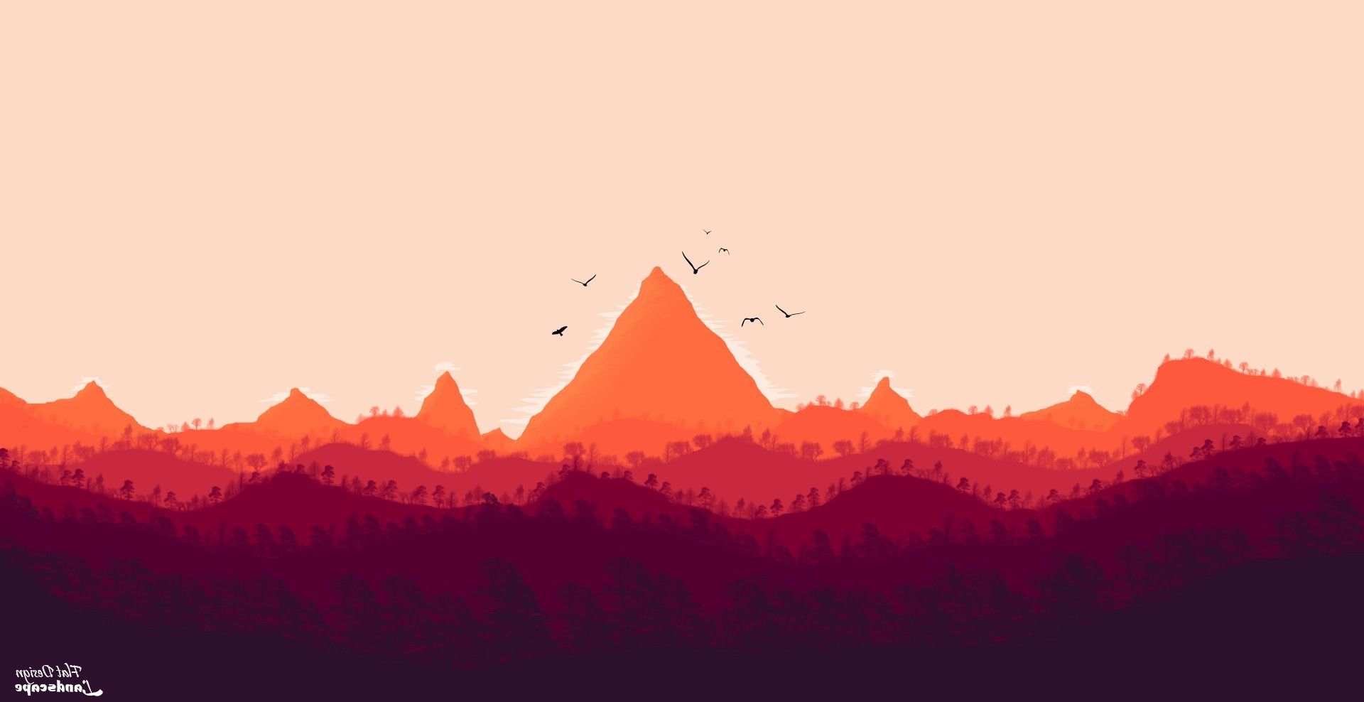 1920x988 Firewatch, Digital 2D, Digital Art, Photohop, Landscape, Sunlight, Nature, Birds, Trees, Hills, Mountains Wallpaper HD / Desktop and Mobile Background
