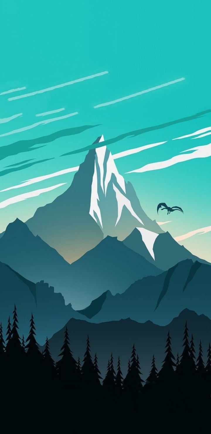 720x1480 Majestic Mountain Landscape. Mountain background illustration, 2d mountain background, Simple mountain digital art