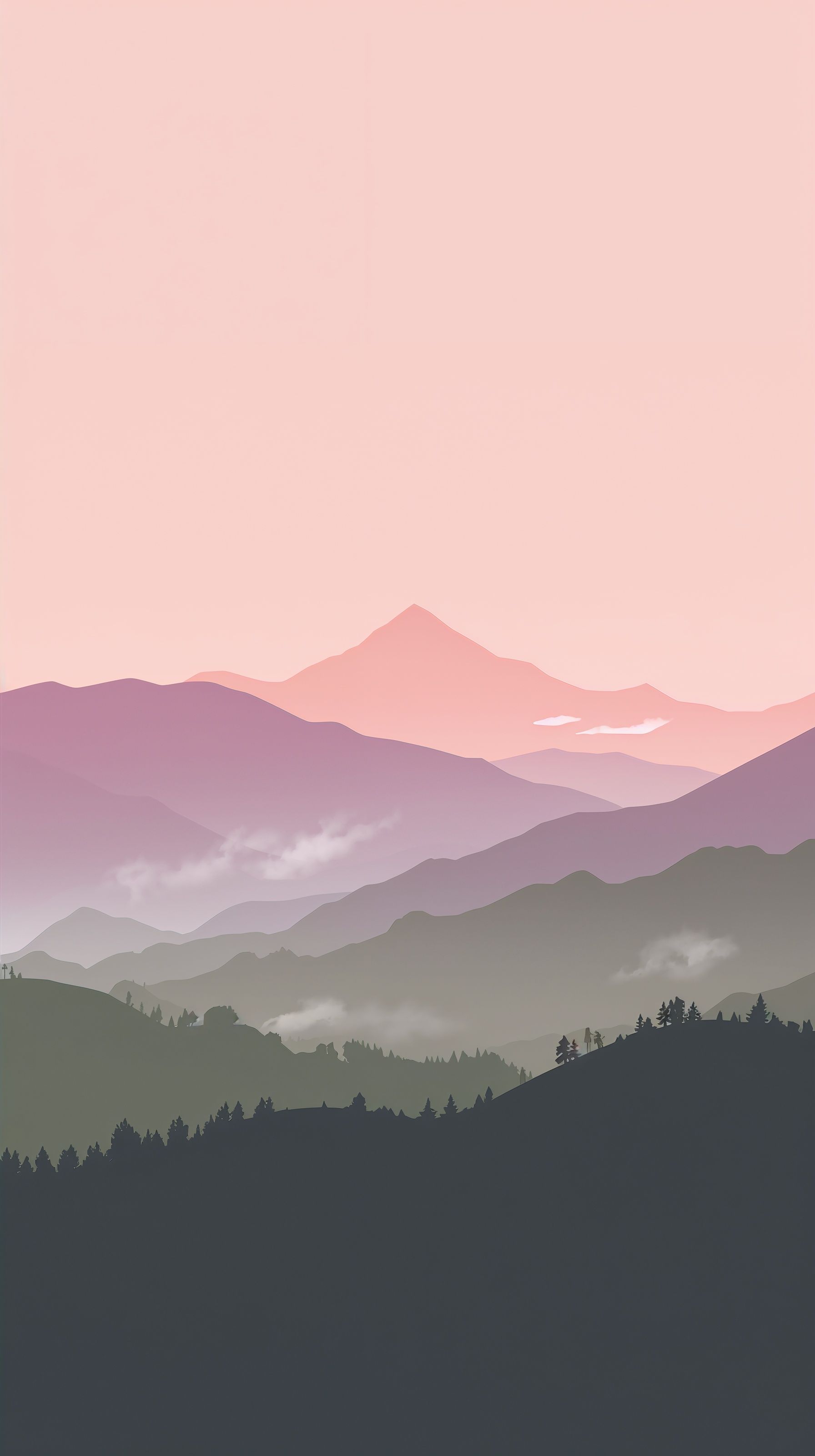 1792x3200 2d flat minimalist wallpaper layered mountain