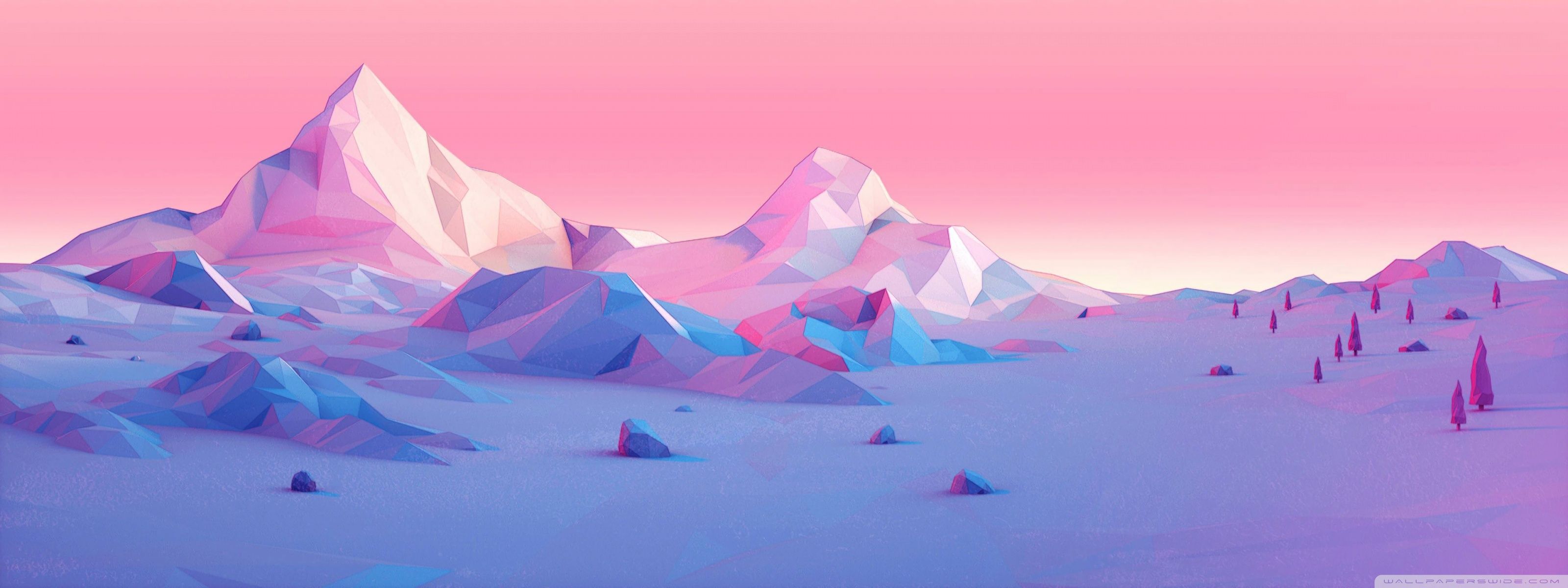 3200x1200 Lowpoly, Mountains, Landscape 4K UHD Wallpaper for UltraHD Desktop and TV : Widescreen and UltraWide Display : Dual Monitor : Smartphone and Tablet Devices