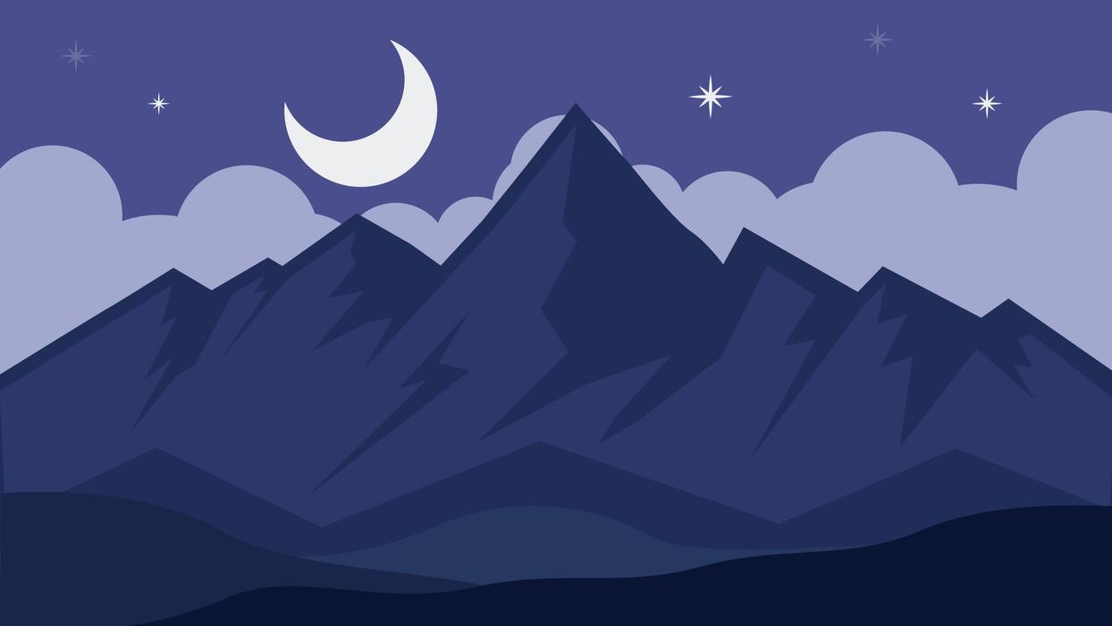 1244x700 night mountain cartoon animation background. savanna and nature night view for adventure and wanderlust animated motion graphic illustration design