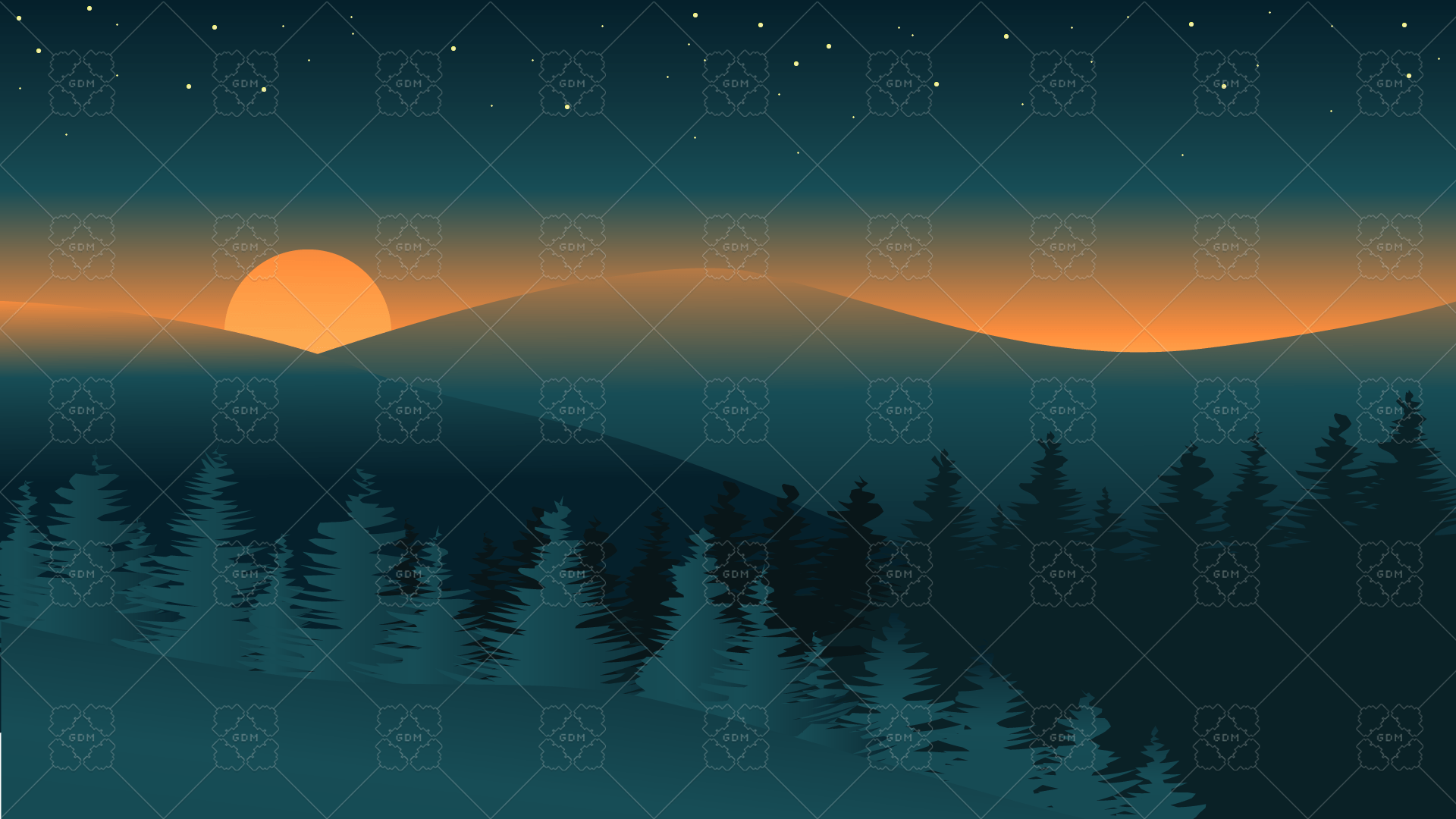 1920x1080 Sunset in the mountains 2d background