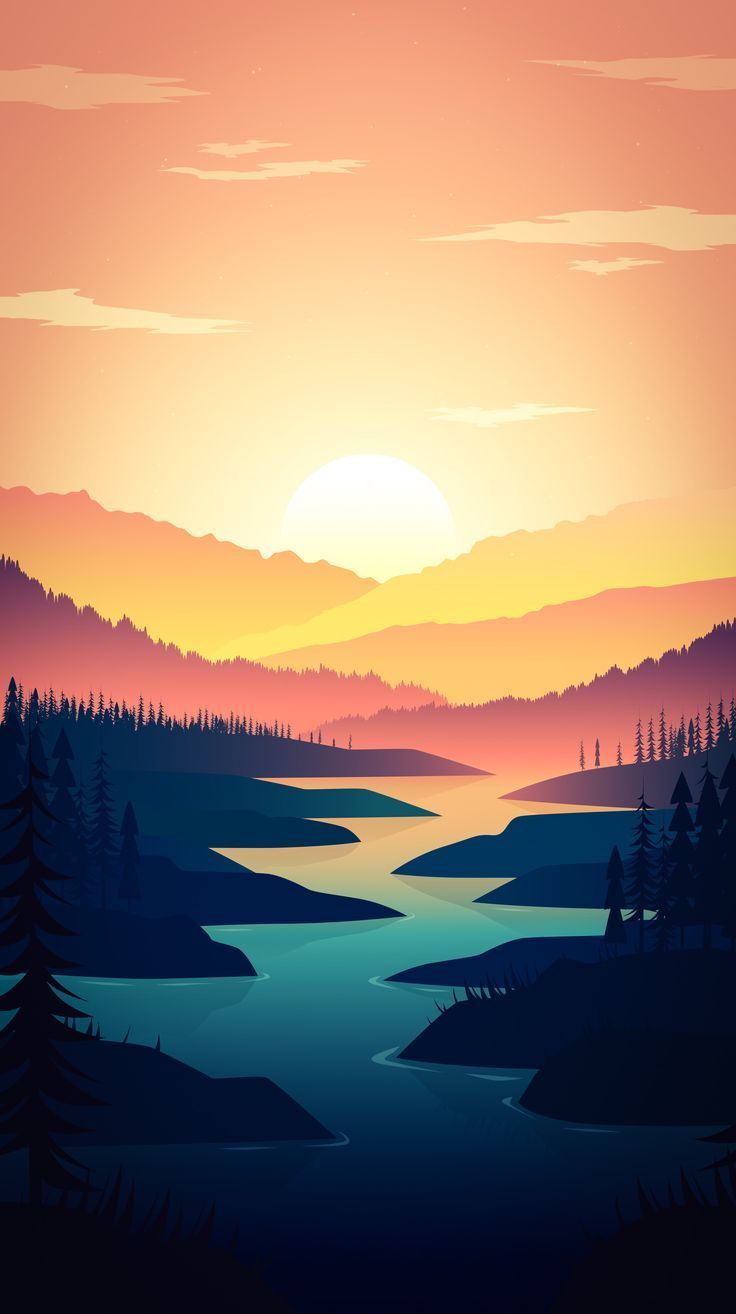 736x1314 Mobile Wallpaper HD. Premium Photo. Mountain landscape digital illustration, Sunset mountain landscape illustration, Sunset over the mountains 2d