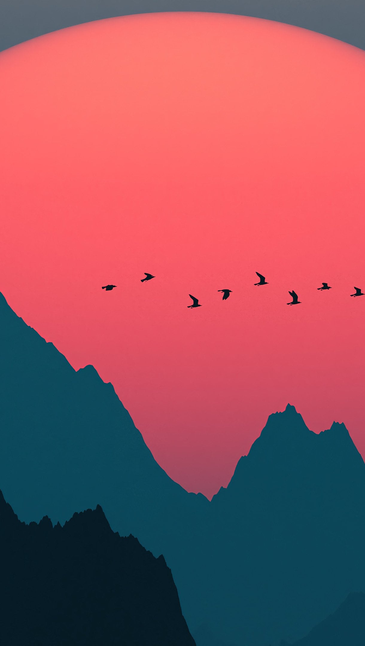 1220x2160 Sunset Moon between mountains Wallpaper 4K for iPhone and Mobile Phone