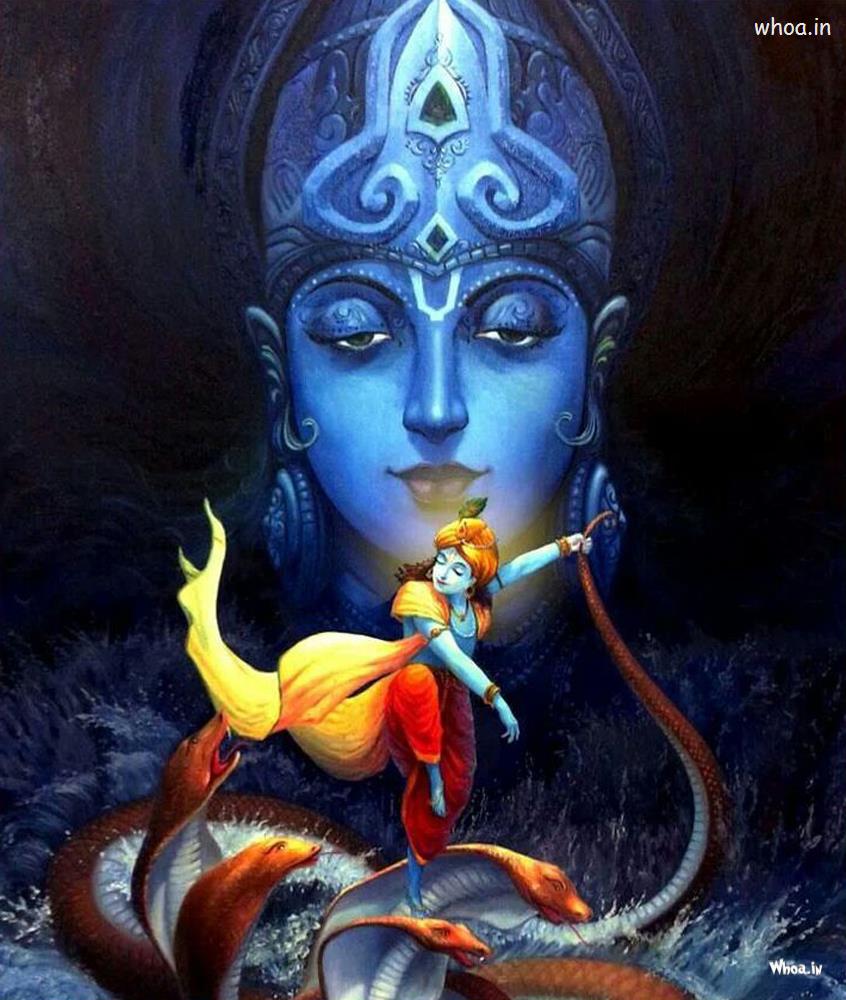 846x1000 Krishna Fight With Snake In River