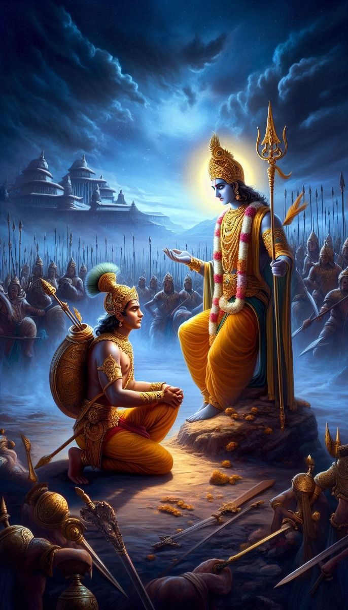 686x1200 Arjuna and Krishna