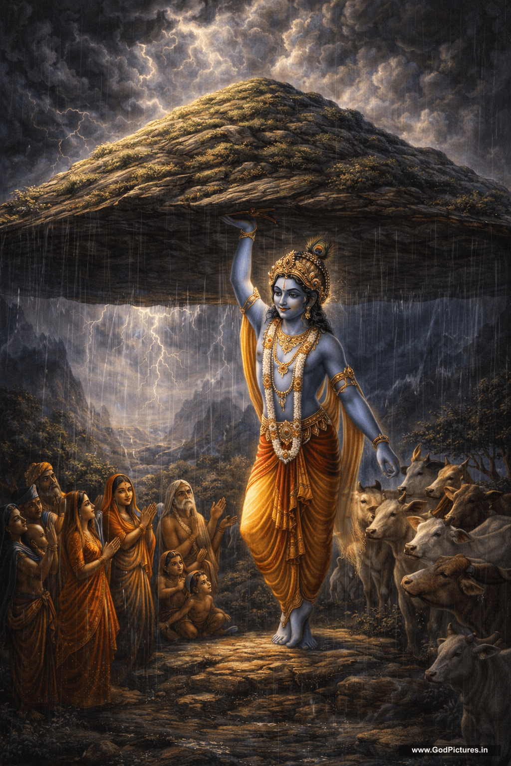 1024x1536 Krishna Lifting Govardhan Hill Painting - HD Wallpaper