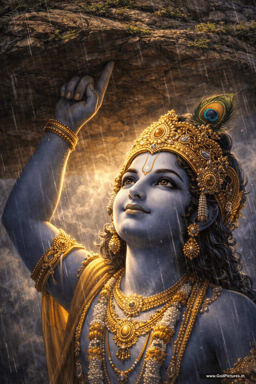 1024x1536 Krishna Lifting Govardhan Hill Art - HD Devotional Wallpaper