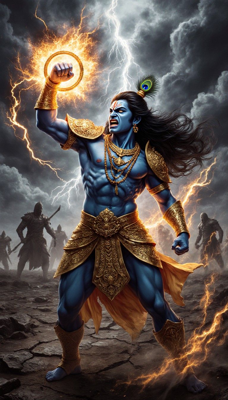 768x1344 Divine Warrior Krishna in Epic Battle. Stable Diffusion Online