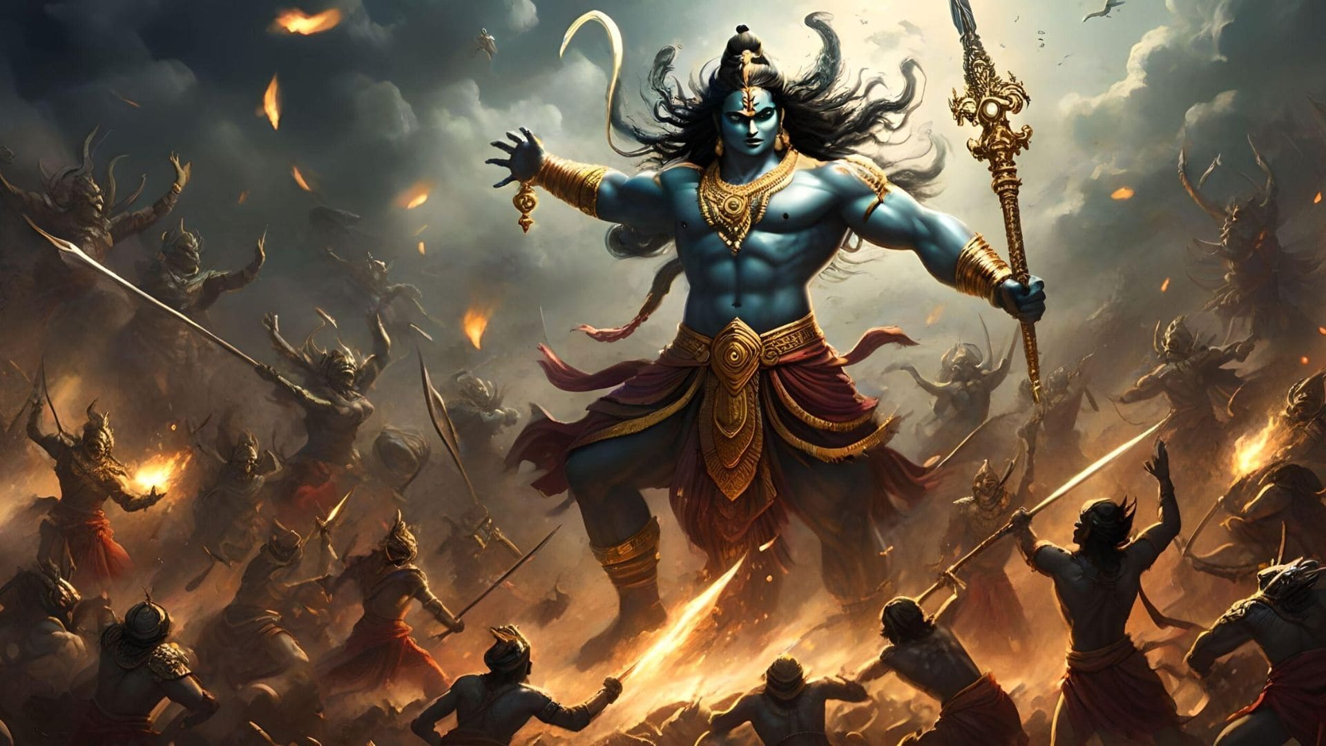 1920x1080 The Epic Battle of Banasura: Lord Krishna, Shiva, and the Triumph of Love