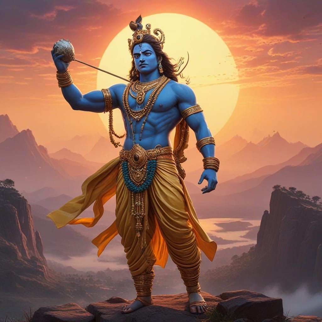 1024x1024 Divine Warrior Lord Krishna in Epic Battle Mode