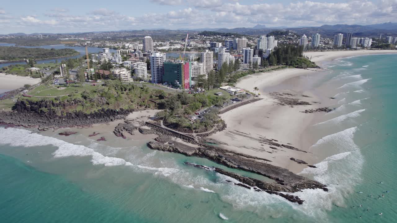 1280x720 Aerial View Of Coolangatta, Flagstaff Beach, Snapper Rocks By Rainbow Bay In Queensland, Australia