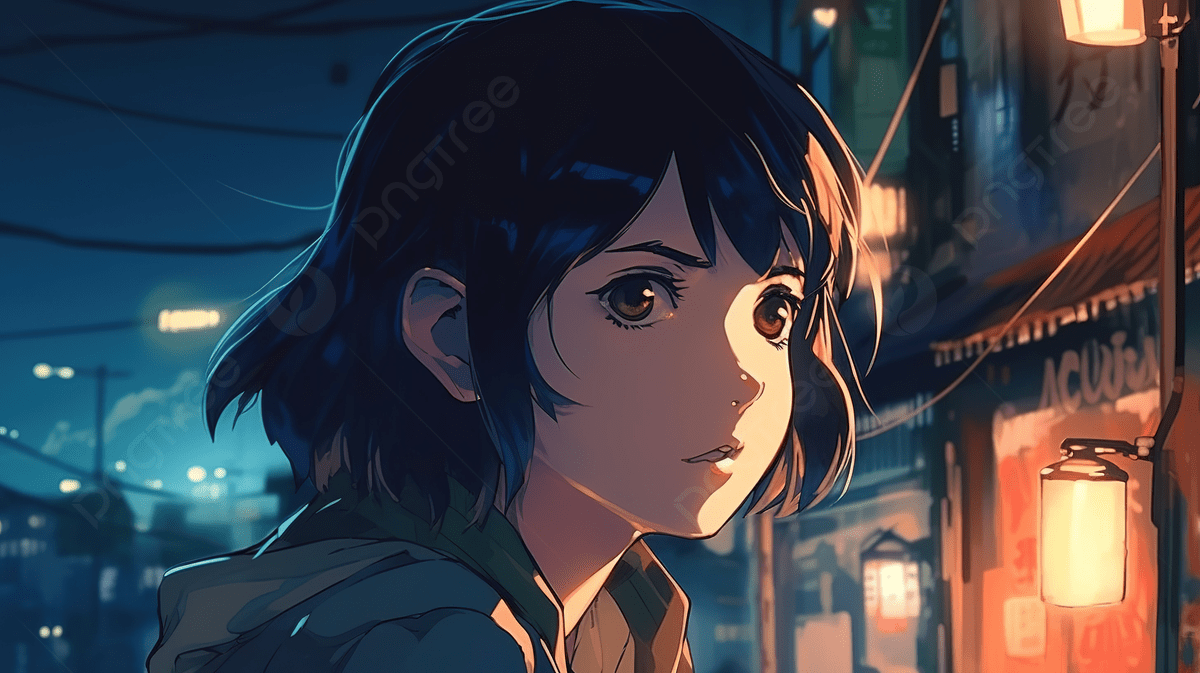 1200x673 An Anime Girl Stands On A Street At Night, Anime Picture Gif, Gif, Geometric Powerpoint Background Image And Wallpaper for Free Download