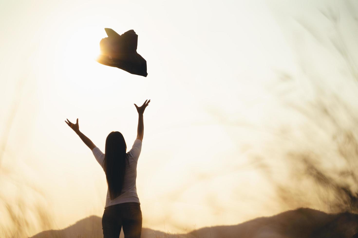 1470x980 Happy successful business woman throwing her coat in the air. Business Freedom Success Concept