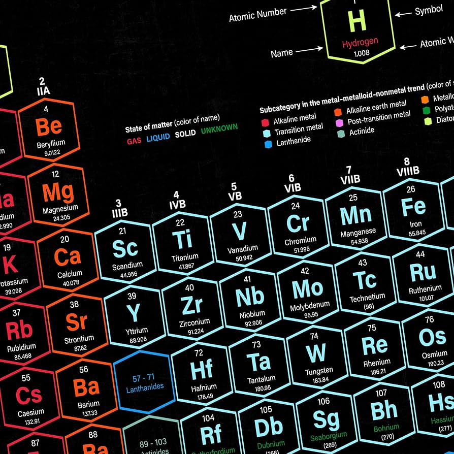 894x894 Updated Periodic Table of the Elements Black Poster for Teachers, Students, Classroom, Home, Homeschool, Highschool Chemistry Easy A3 (11.7 x 16.5 inch protected, Unframed) Chemistry