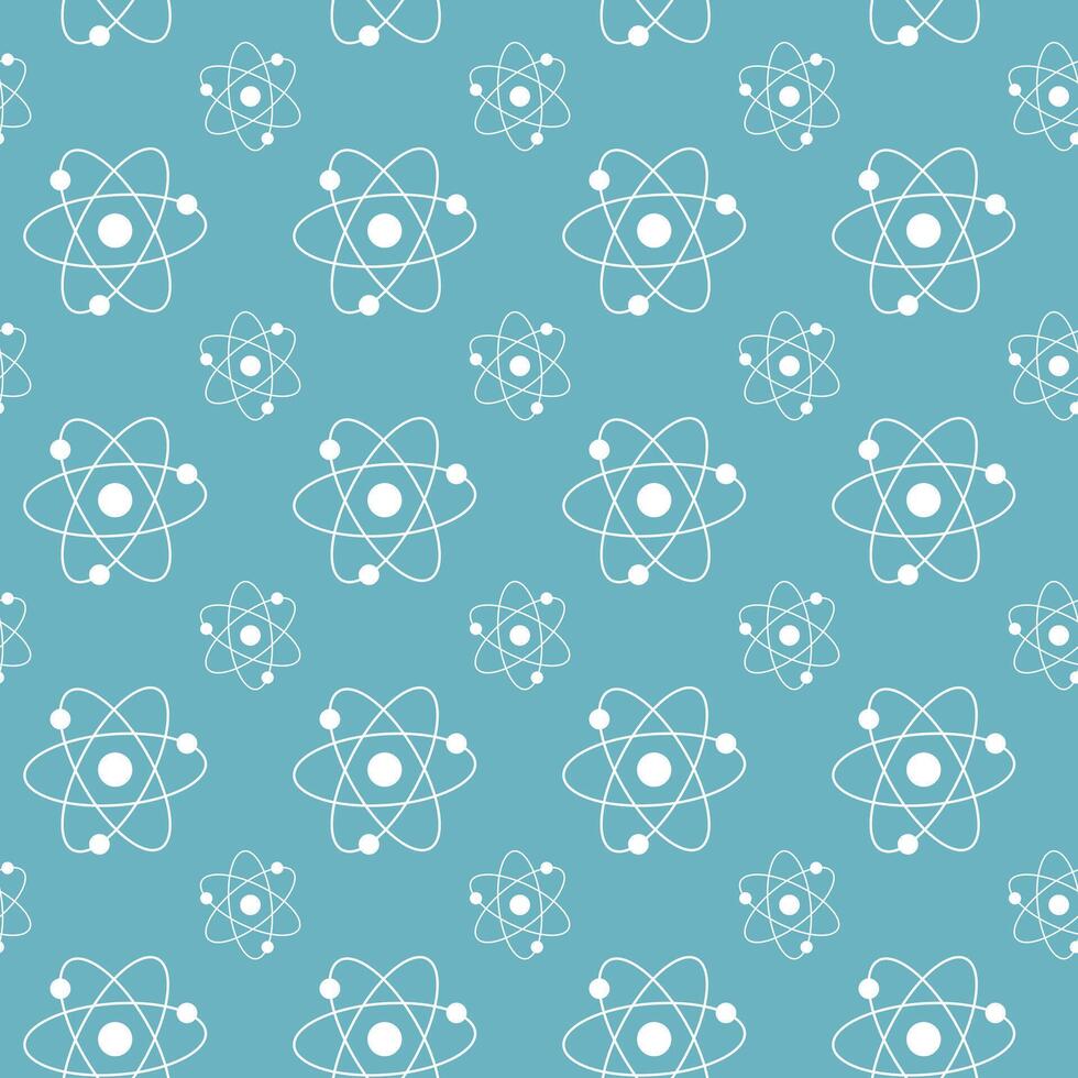 980x980 Seamless White Atom Pattern on Light Blue Background. Concept of Science Illustration, Atomic Structure, Chemistry, Physics. Educational Design Element, Scientific Wallpaper, Wrapping paper, Print