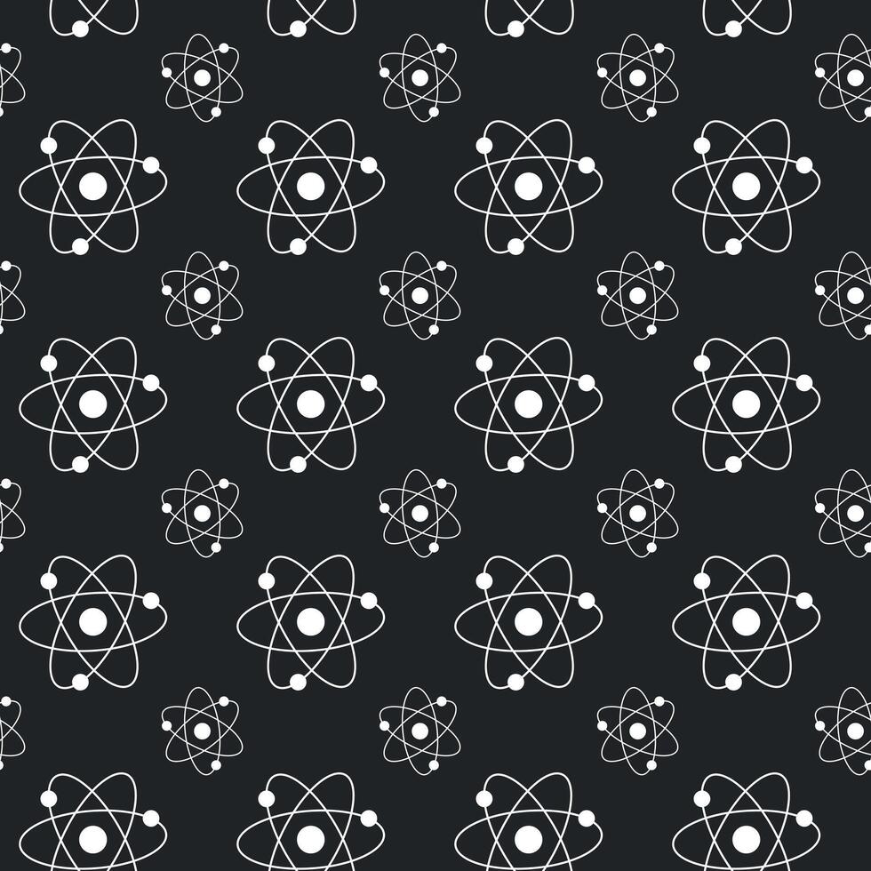 980x980 Seamless White Atom Pattern on Black Background. Concept of Science Illustration, Atomic Structure, Chemistry, Physics. Educational Design Element, Scientific Wallpaper, Wrapping paper, Print