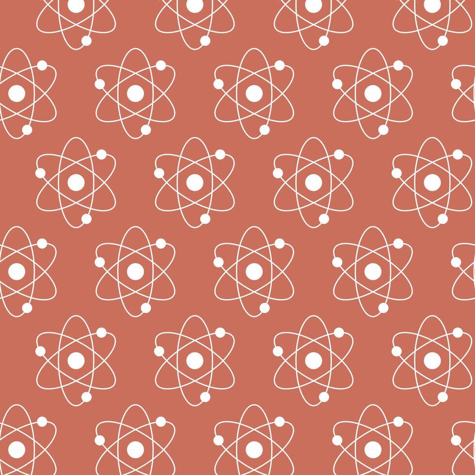 980x980 Seamless White Atom Pattern on Red Background. Concept of Science Illustration, Atomic Structure, Chemistry, Physics. Educational Design Element, Scientific Wallpaper, Wrapping paper, Print