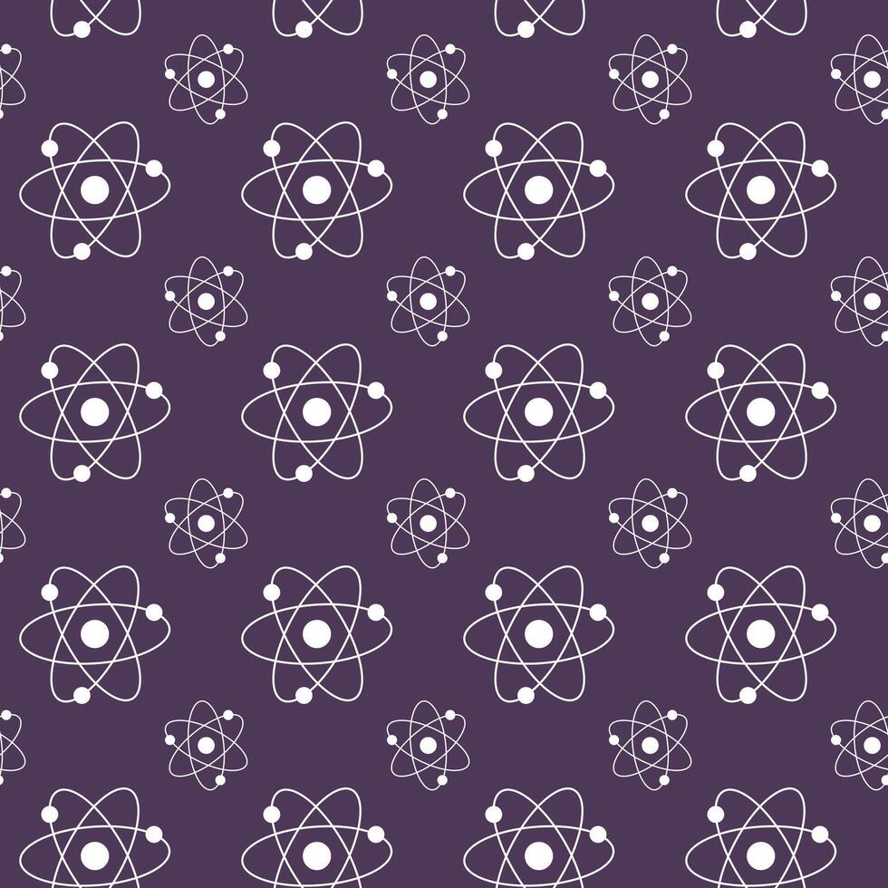 980x980 Seamless White Atom Pattern on Dark Purple Background. Concept of Science Illustration, Atomic Structure, Chemistry, Physics. Educational Design Element, Scientific Wallpaper, Wrapping paper, Print
