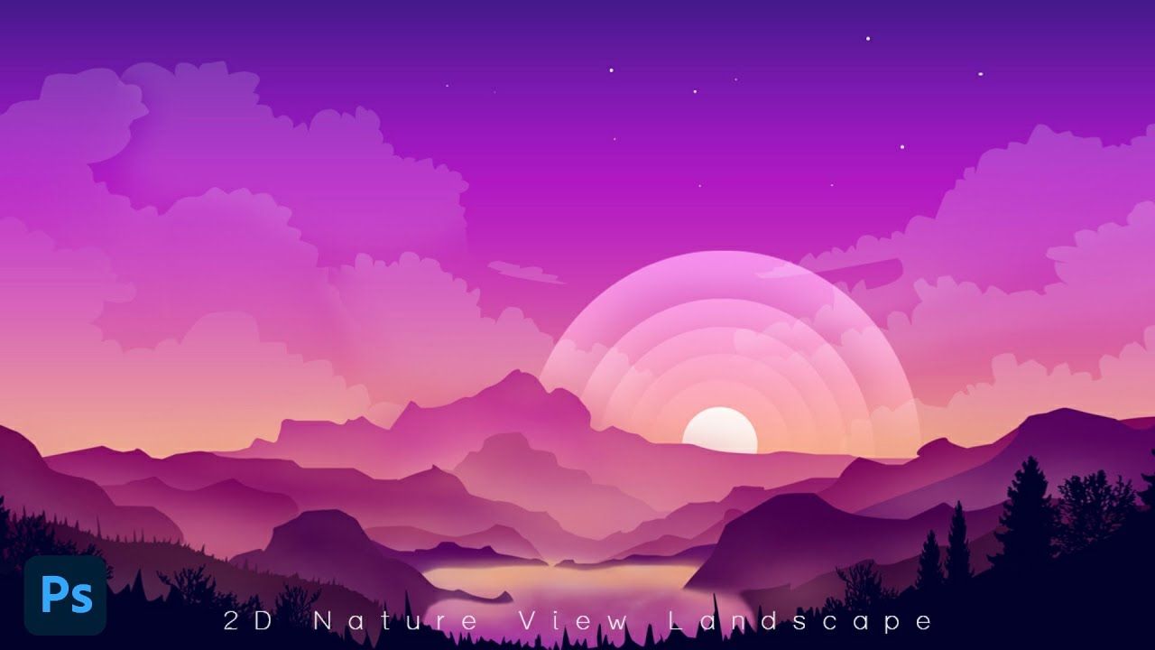 1280x720 flat mountain Nature landscape in Photohop. Photohop 2D Landscape