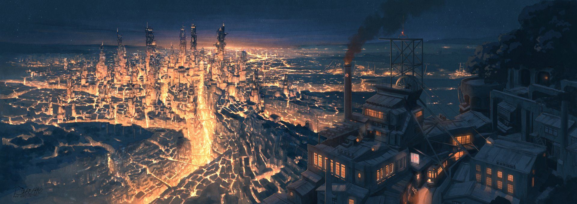 1920x679 Anime Lava City Factory HD Wallpaper by ぽちx1131