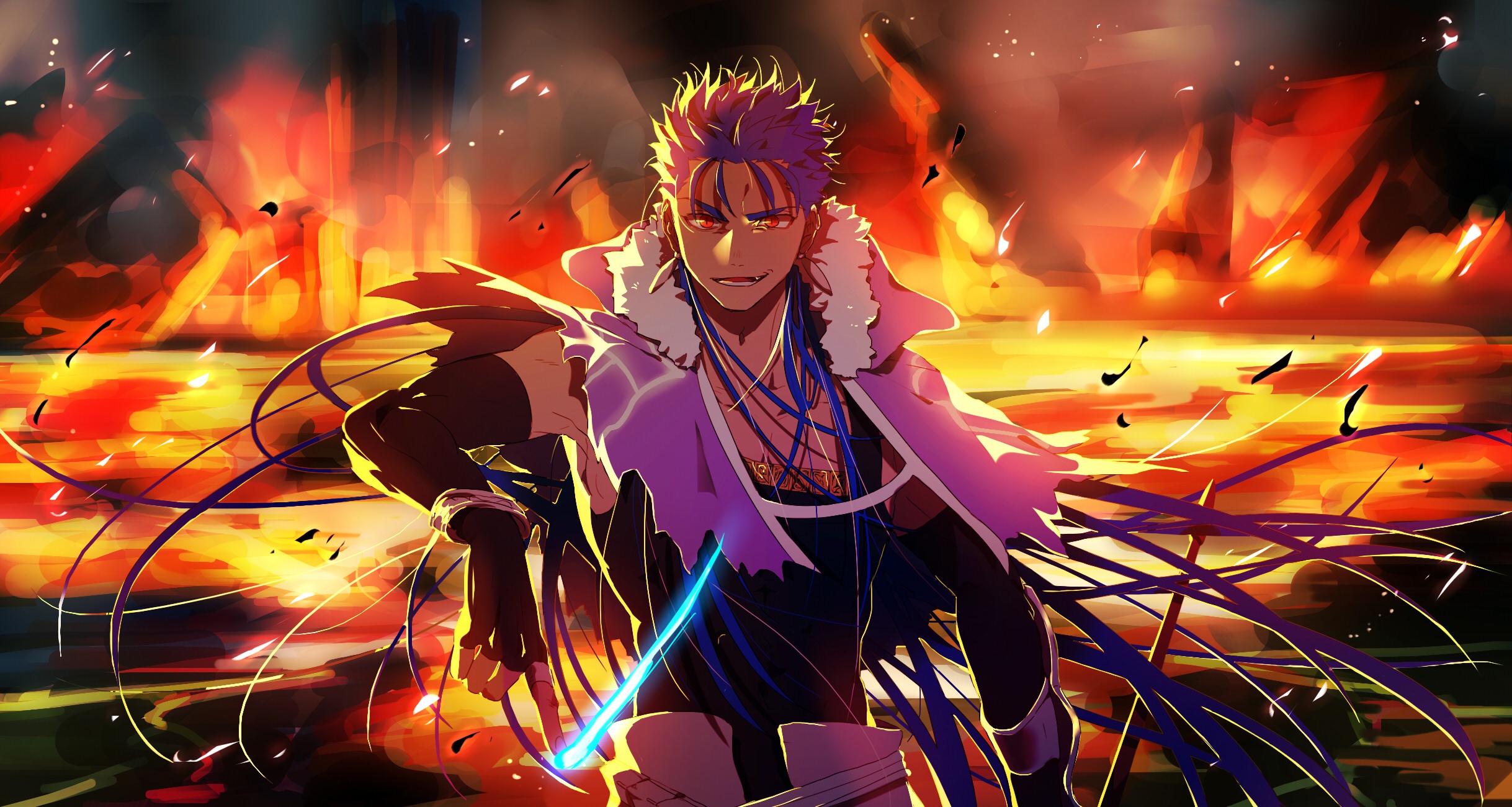 2437x1300 Wallpaper magic, destiny, anime, art, lava, MAG, guy, Fate Stay Night for mobile and desktop, section сёнэн, resolution 2437x1300