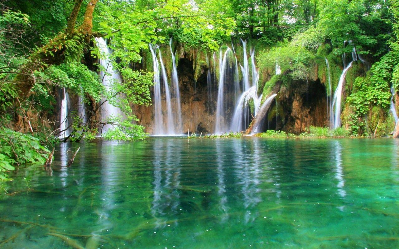 1280x800 Waterfalls Cliff Lake Jungle wallpaper. Waterfalls Cliff Lake