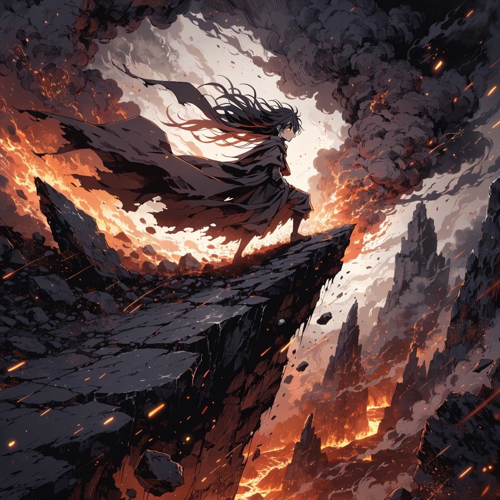 1024x1024 Free Fiery Lava Corridor Image, Volcanic, Anime